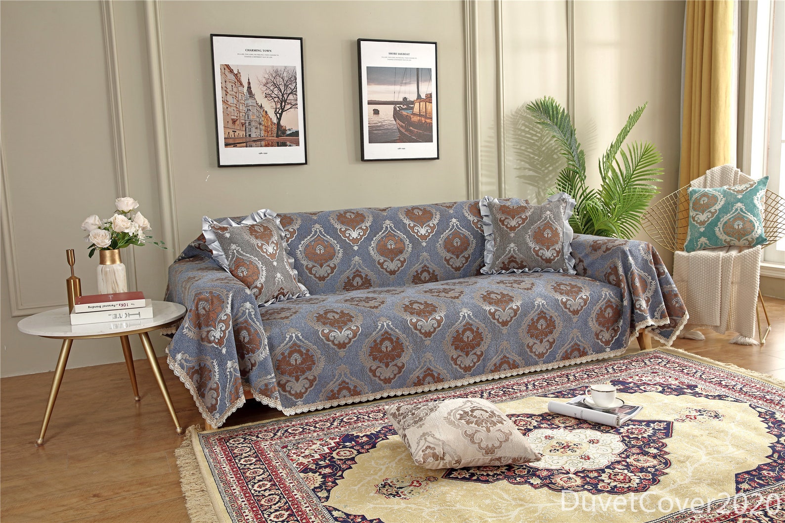 Blue Navy Vintage Sofa Coverslipcoverssofa Covershome Etsy