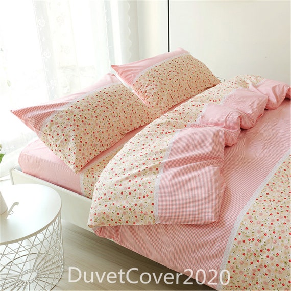 Patchwork Beige Floral Pink Plaid Duvet 