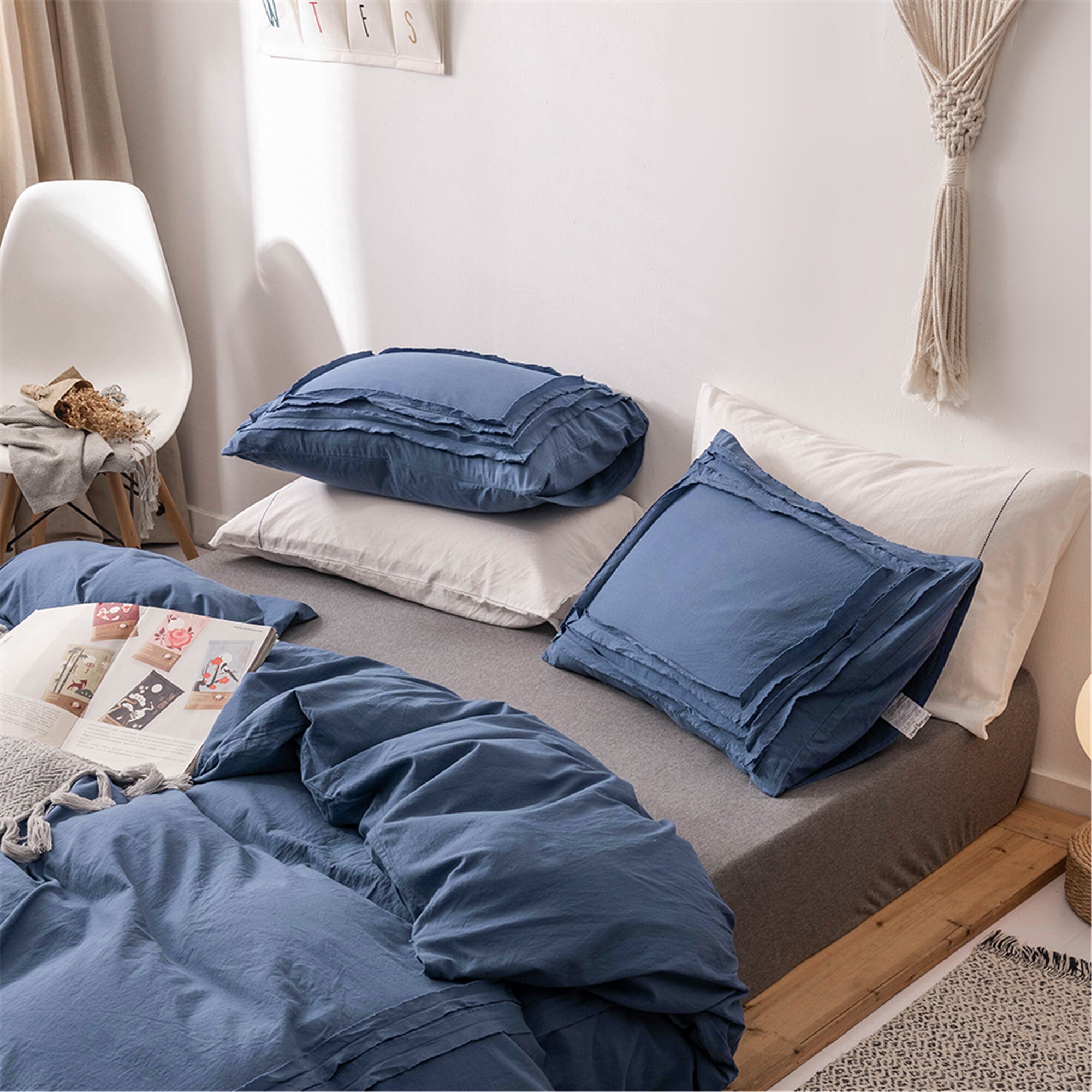 Cotone Solid Navy Duvet Cover Set 3 Pic Soft Concise Duvet Etsy