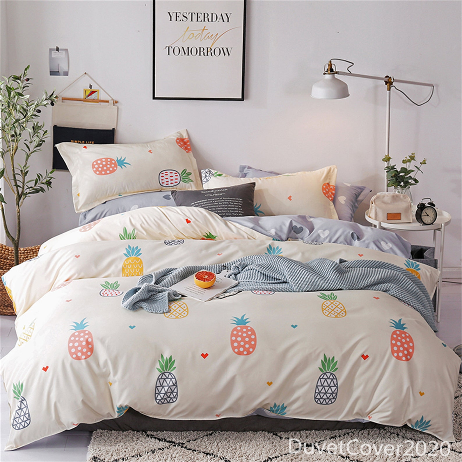 Fresh Beige Fruits Printing Duvet Cover QueenBedding Set Etsy
