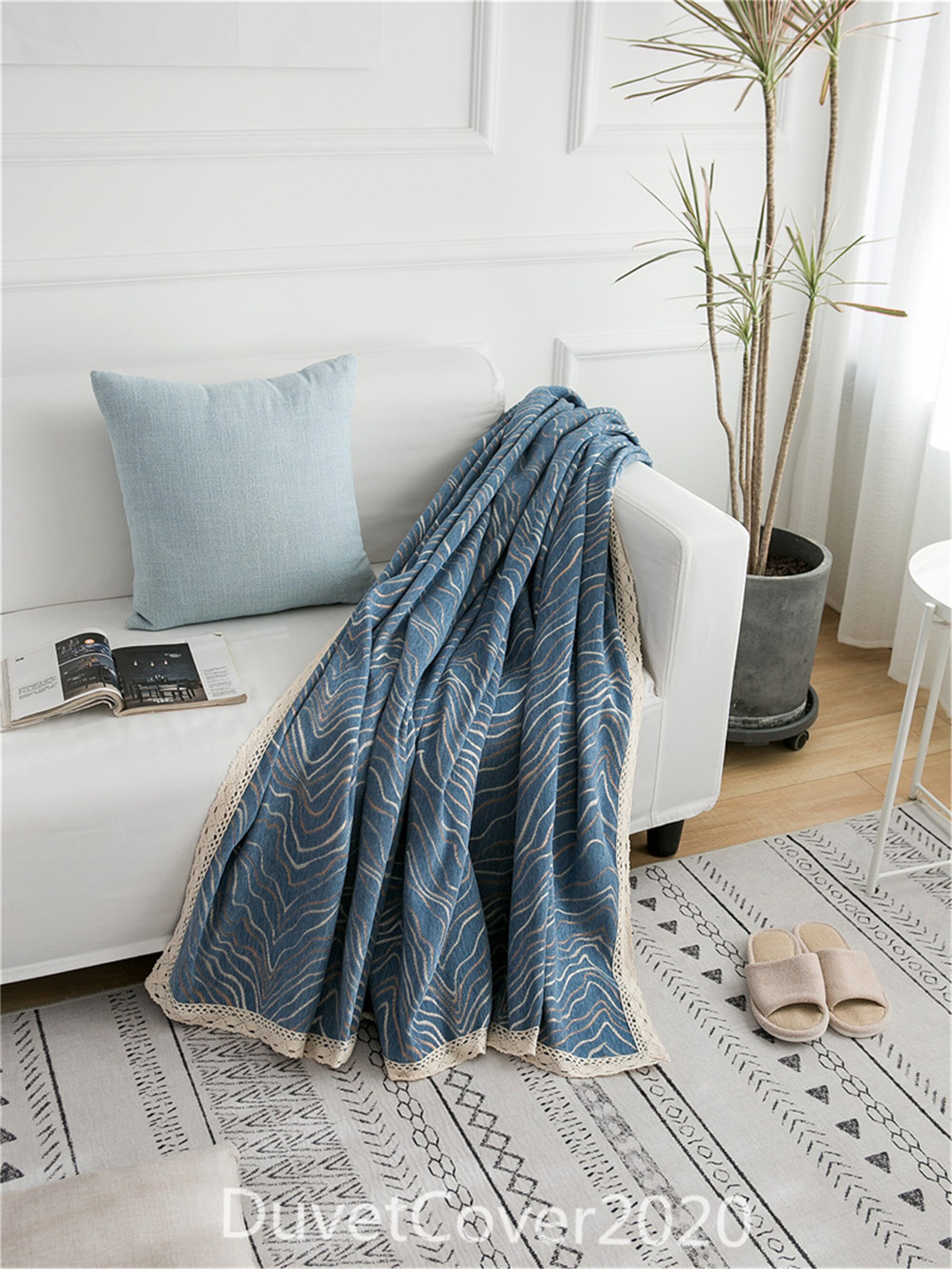 Navy Blue Chenille Sofa Coverminimalist Couch Coversvintage Etsy