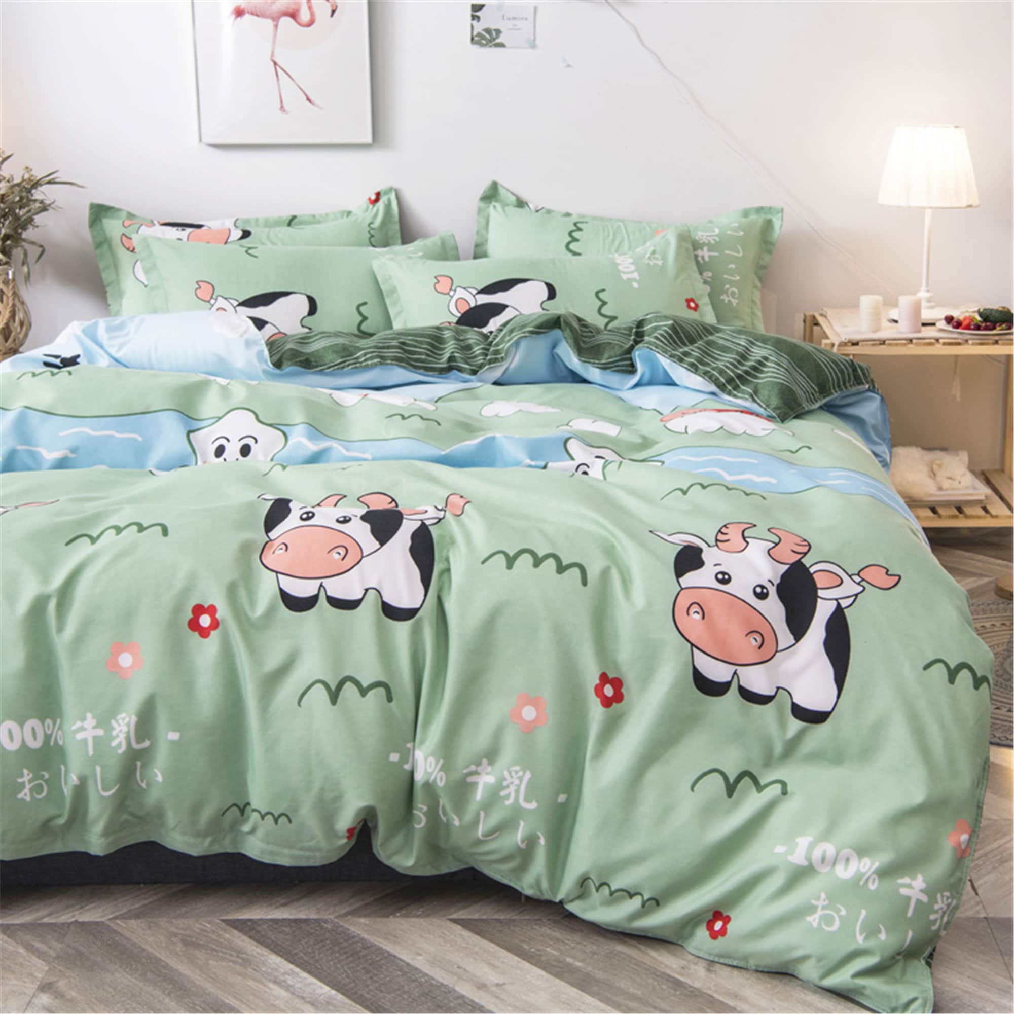 Fresh Farm Cow Print Duvet Cover Green Bedding Set King Queen Etsy
