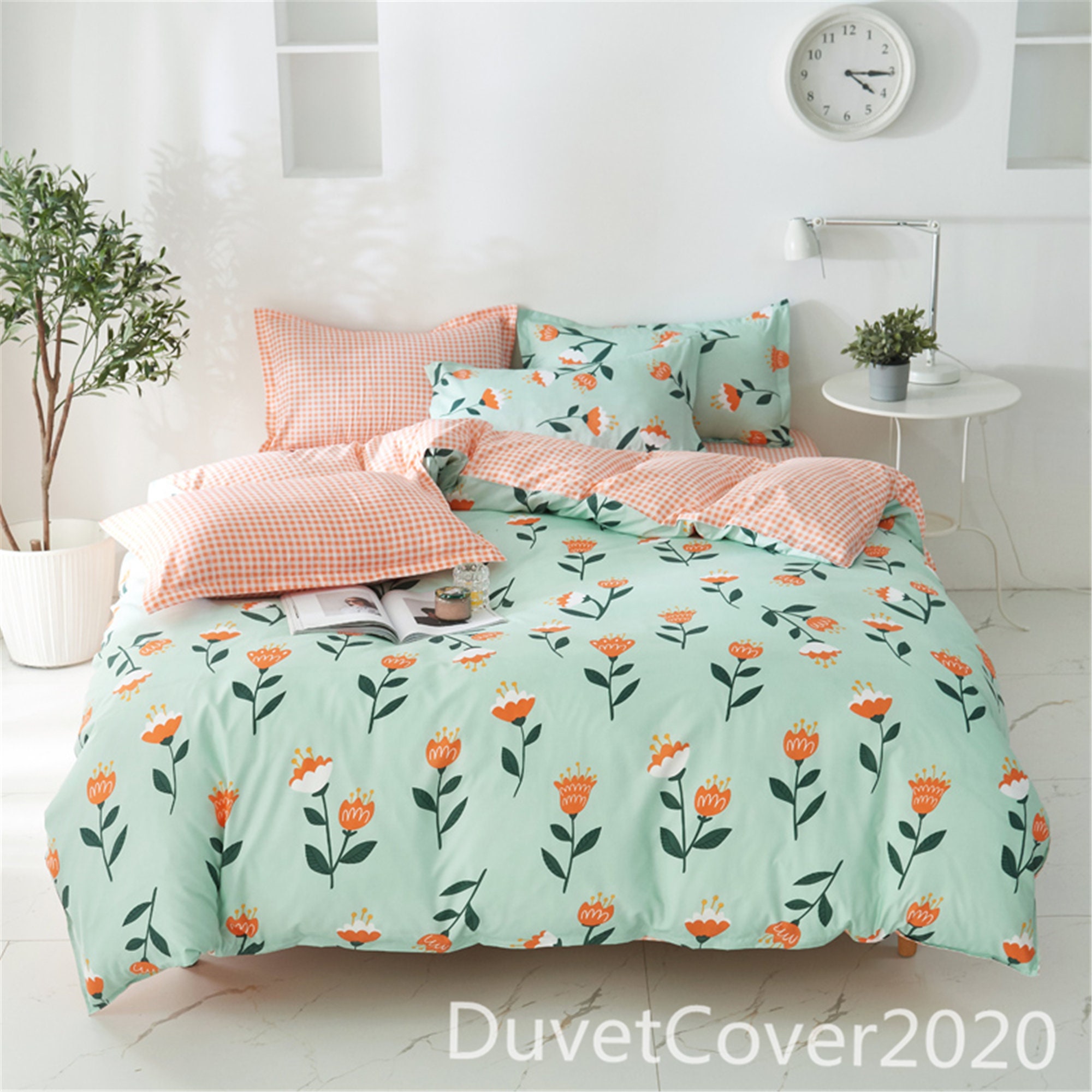 Floral Duvet Cover GreenDuvet Covers Queen Twin Single Etsy