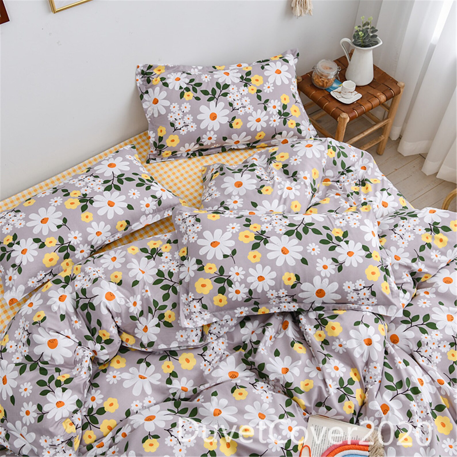 Gray Floral Duvet Cover Queenduvet Covers Etsy