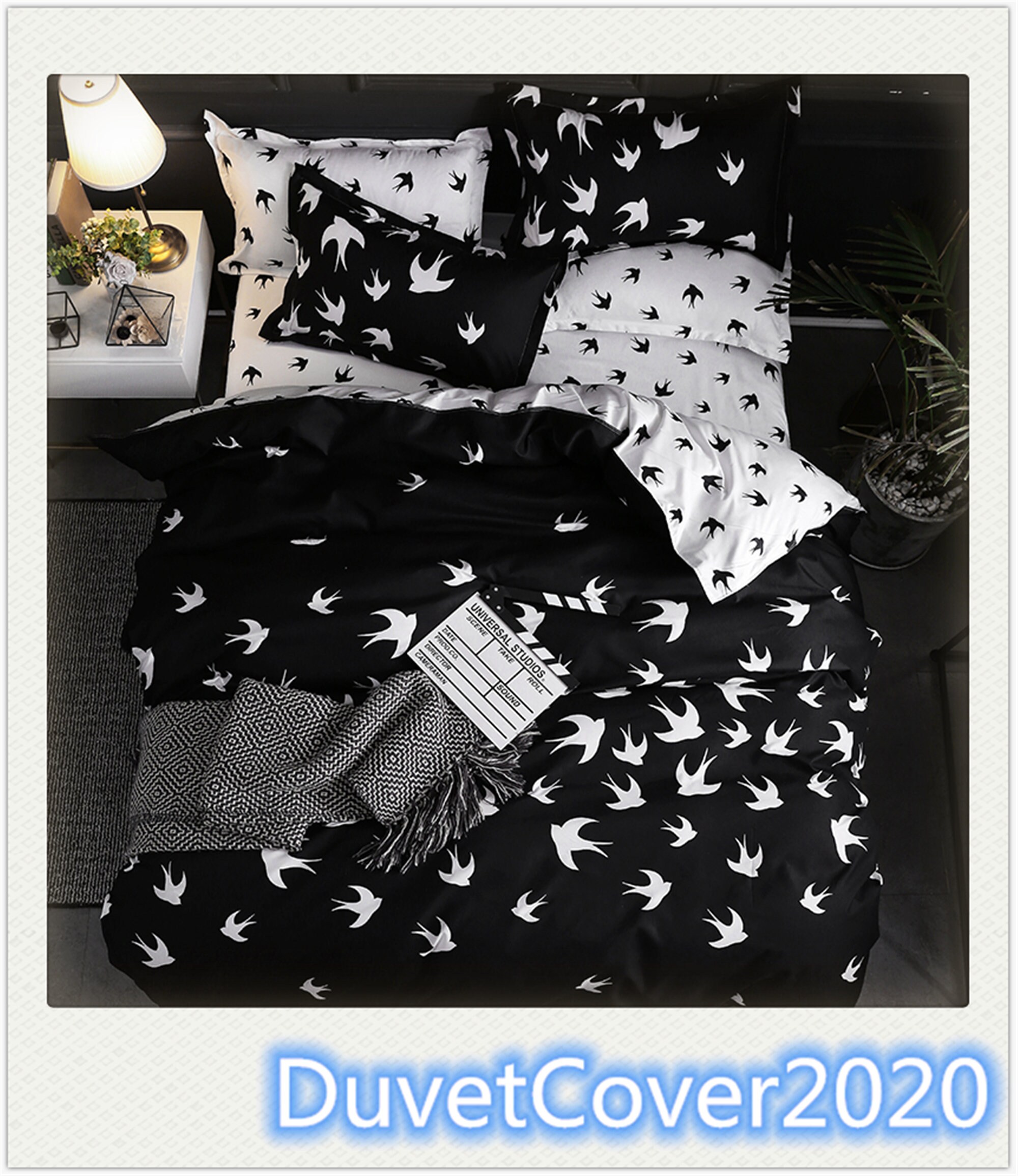 Black White Bird Print Duvet Cover King Queen Twin Full Duvet Etsy