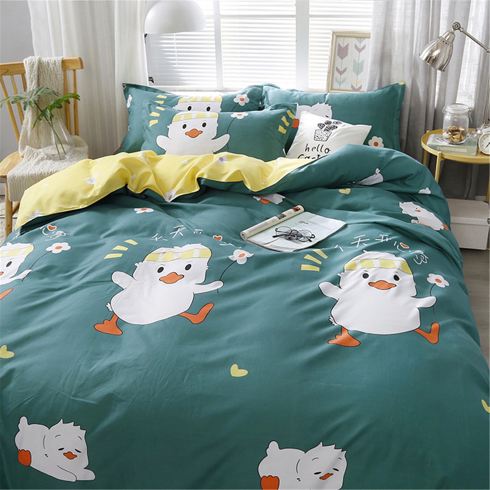 Ducks Print Duvet Cover Green Fresh Bedding Set Queen King Etsy