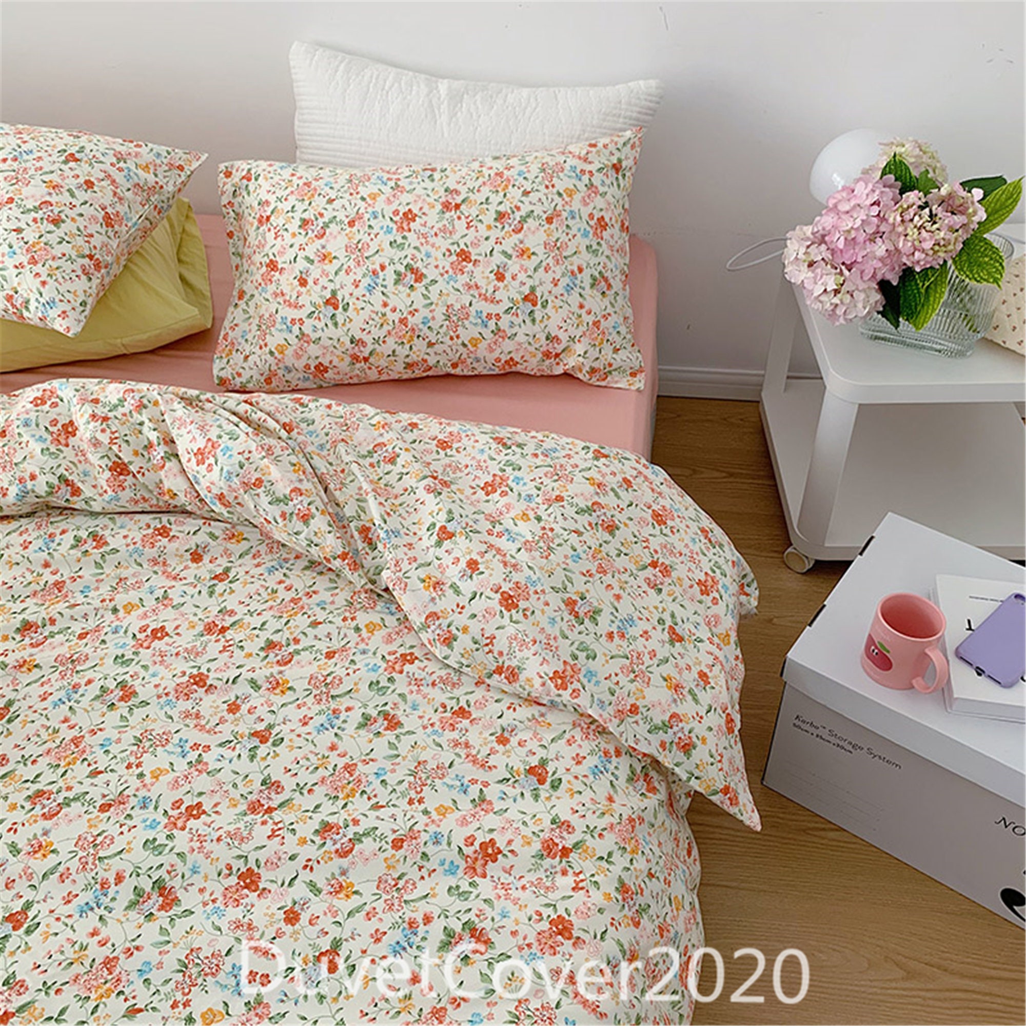 Cotton Complete Bedding Set Duvet Quilt Cover Fitted Sheet Pillowcase 