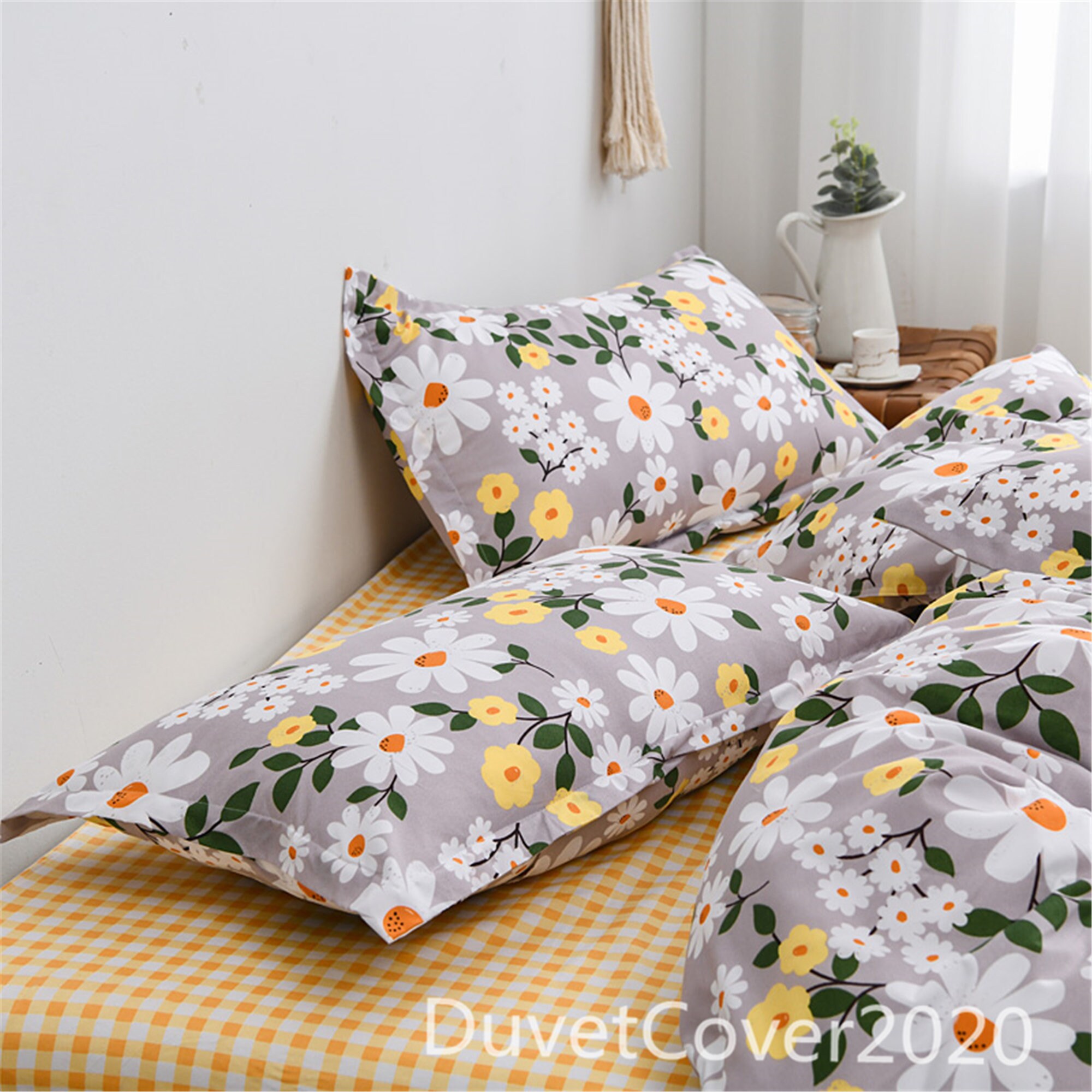 Gray Floral Duvet Cover QueenDuvet Covers Etsy