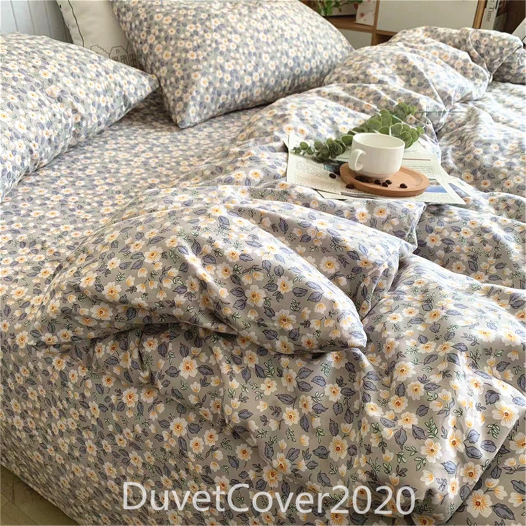 100 Cotton Gray Floral Duvet Cover Twin Full Queen King With Flowers