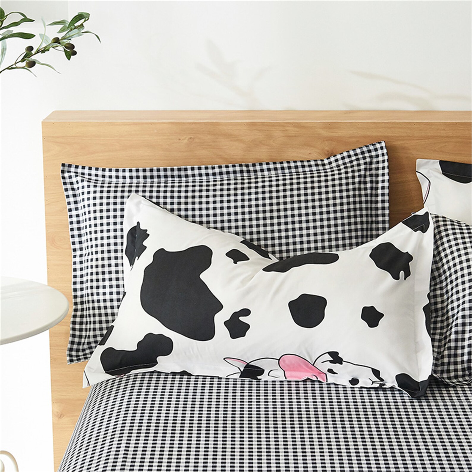 White Cow Print Plaid Duvet Cover Double Side Bedding Set 4Pc Etsy