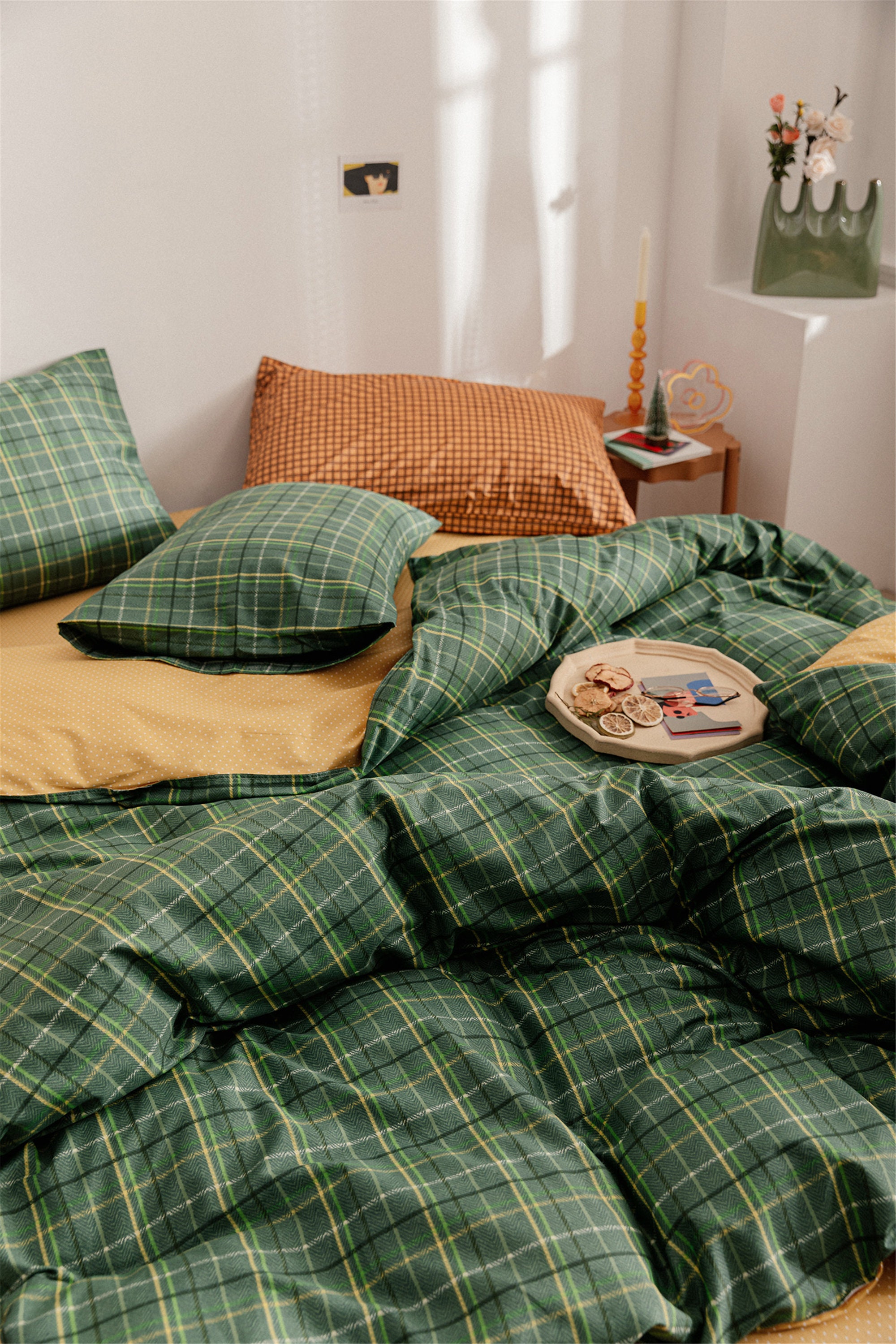 Green Plaid Concise Duvet Cover Queen 100 Cottonsoft Etsy Australia