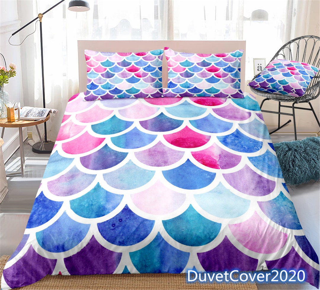 Rainbow Colorful Mermaid Scale Duvet Cover Twin Queen Etsy