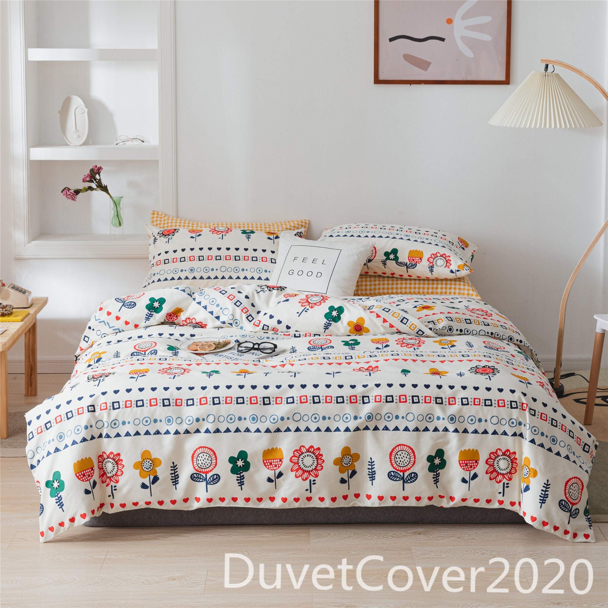 White Bohemian 100 Cotton Duvet Cover Queen Full Twin King Etsy