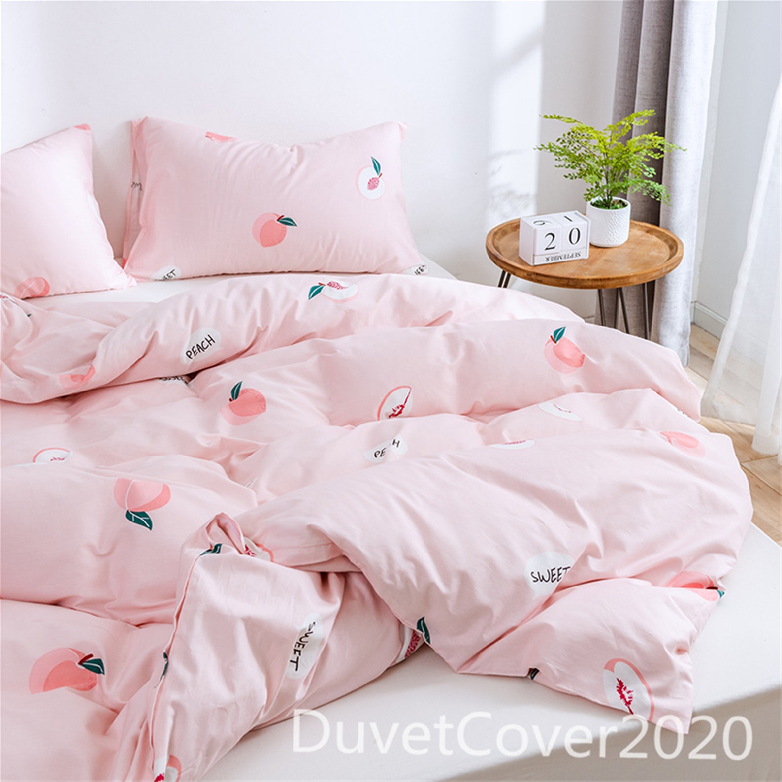 Peach Print Pink Duvet Covers 100 Cotton Duvet Cover Queen Etsy