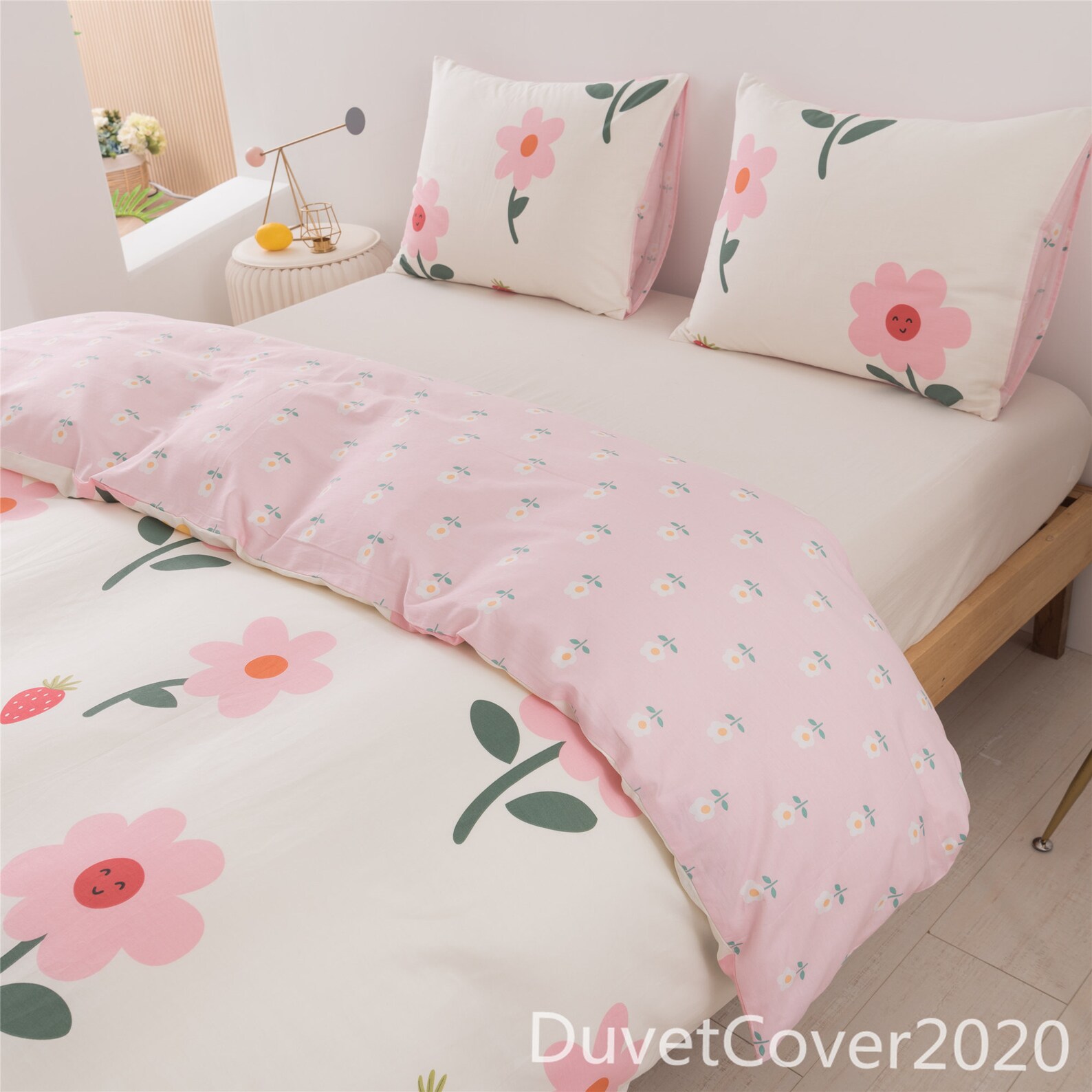 100 Cotton Duvet CoversCream White Pink Duvet Cover Queen Etsy