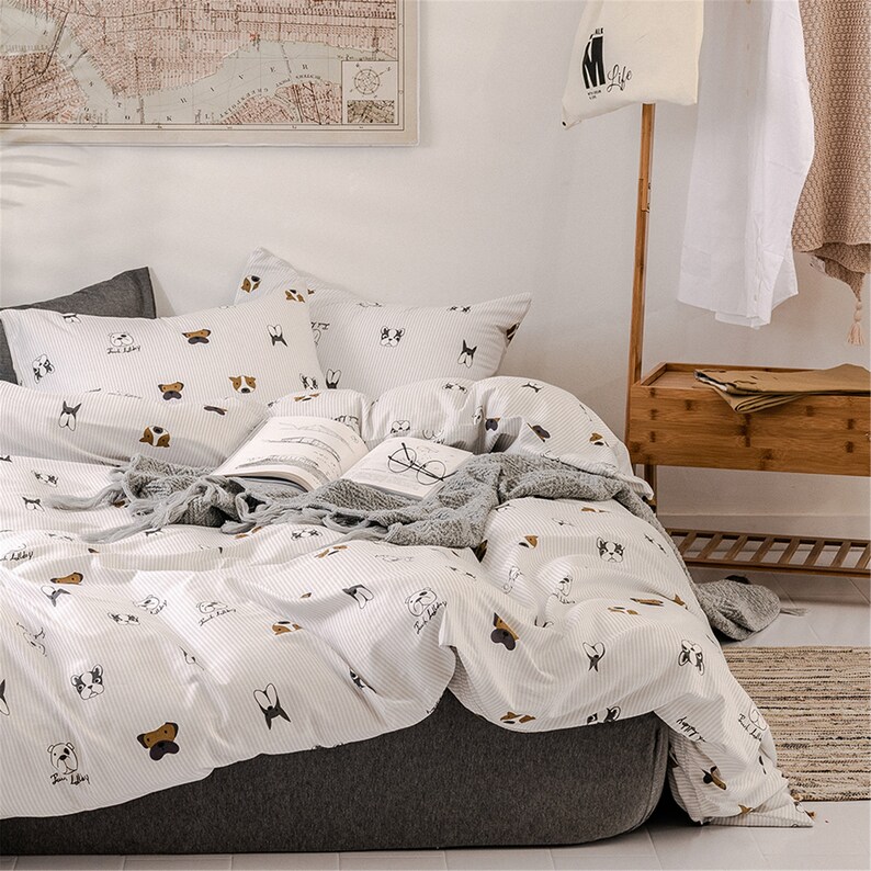 Cotton White Animals Dog Print Duvet Cover Set 3 Pic Soft Etsy