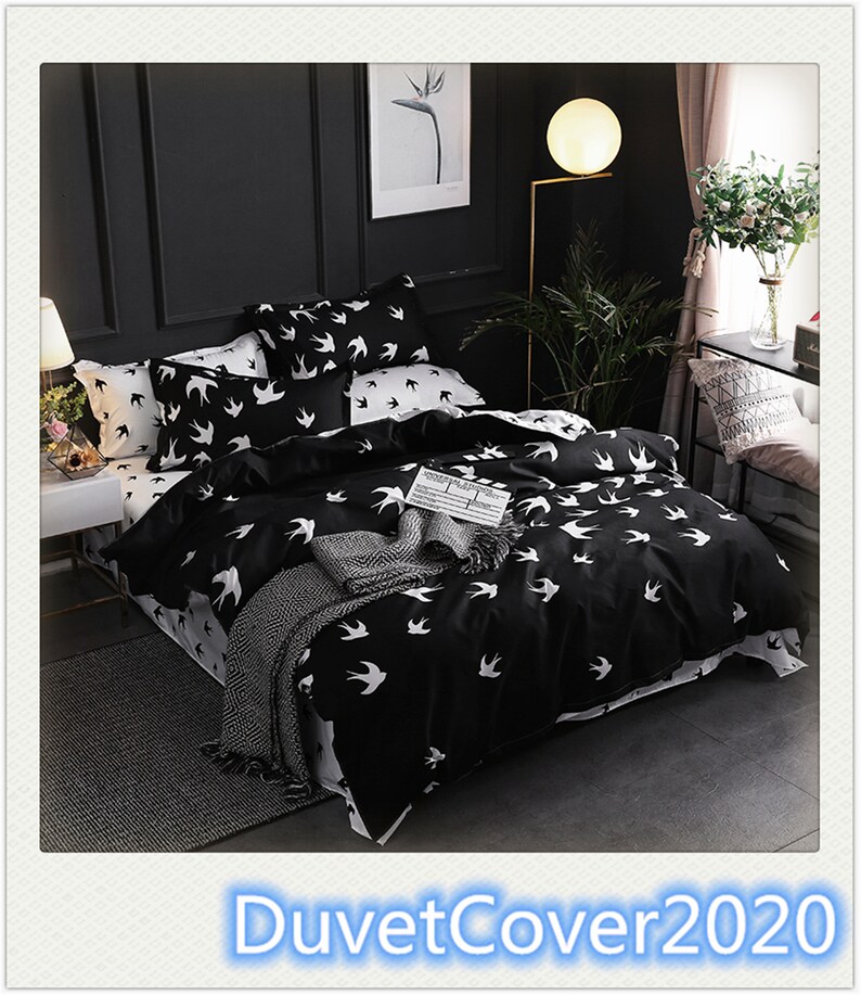 Black White Bird Print Duvet Cover King Queen Twin Full Duvet Etsy