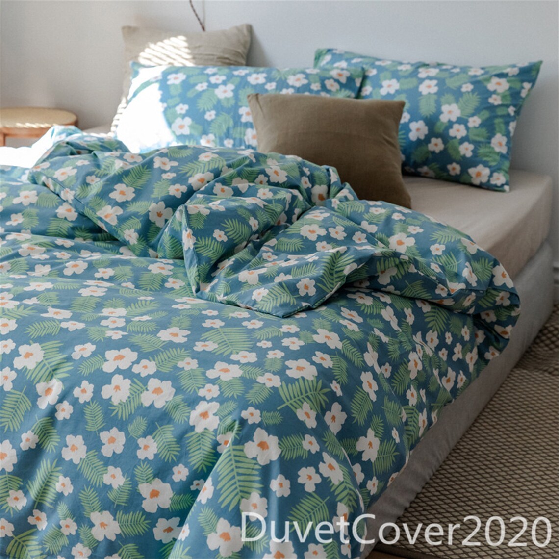 Blue Floral Duvet Cover Cotton4PC Duvet Etsy