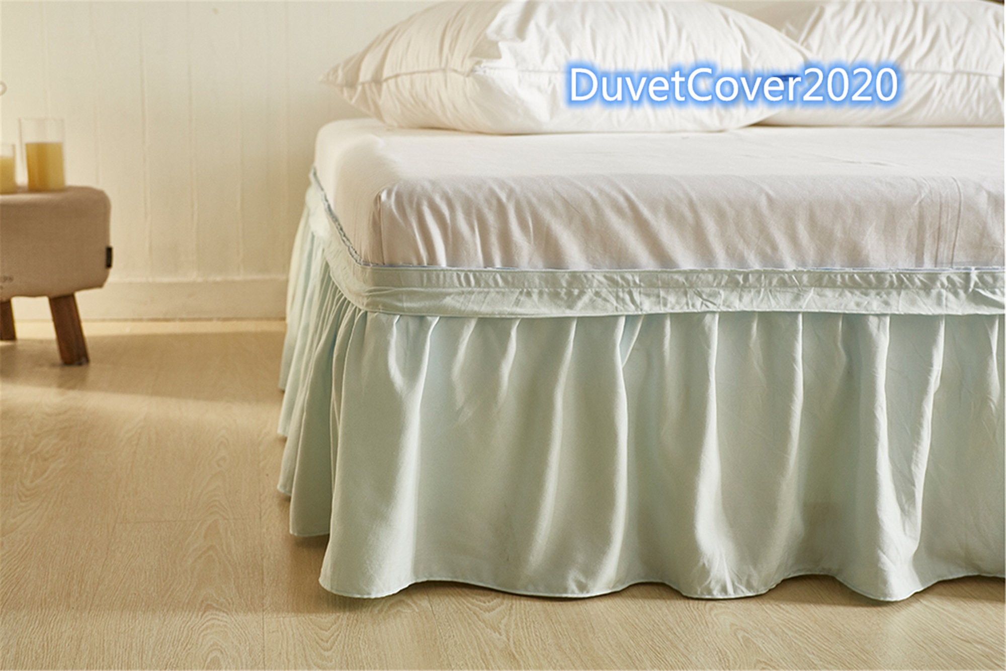 Minimalist Solid Light Green Bed Skirt King Twin Queen Bed Etsy