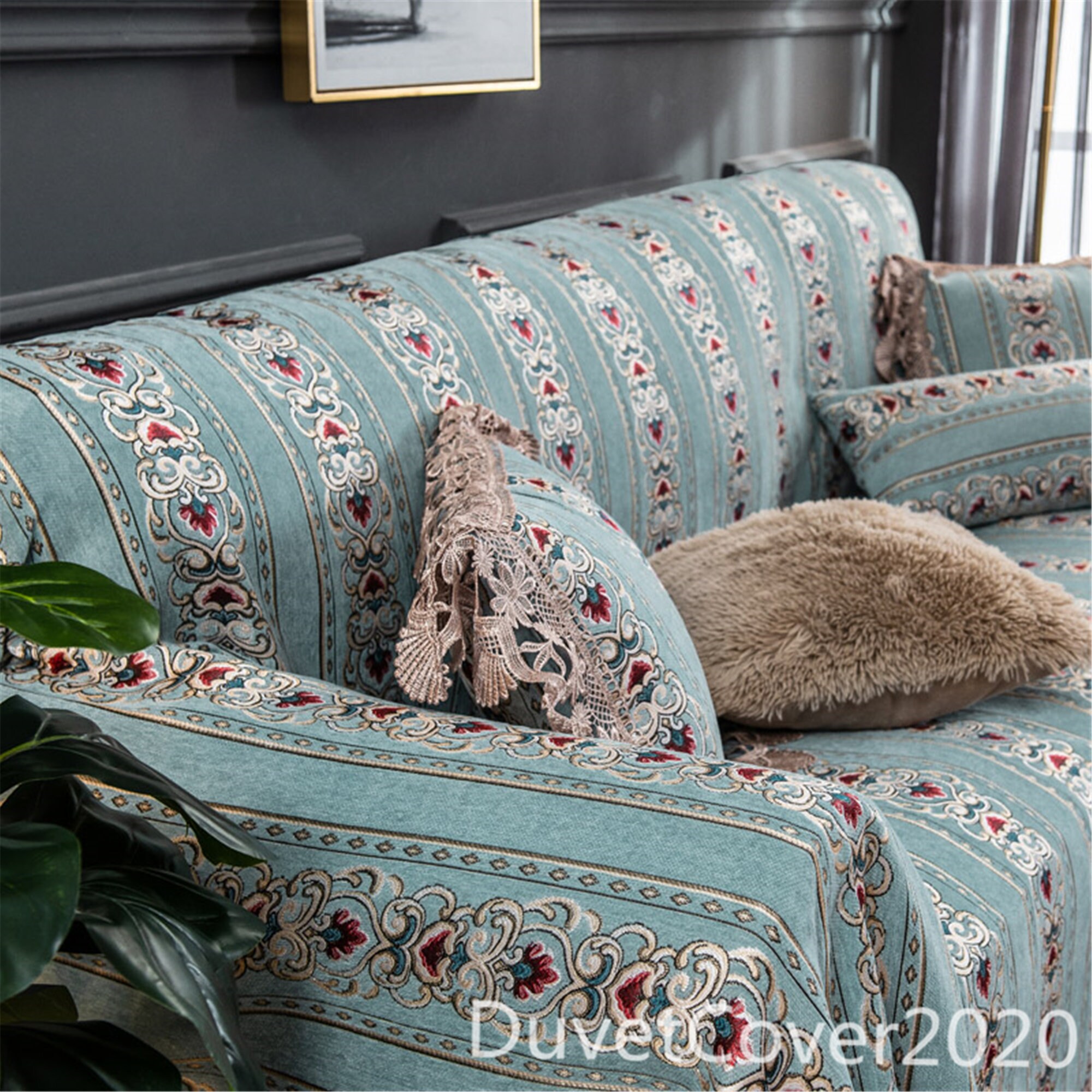 Vintage Blue Sofa Cover LaceSofa Slipcover Plus SizeSofa Etsy