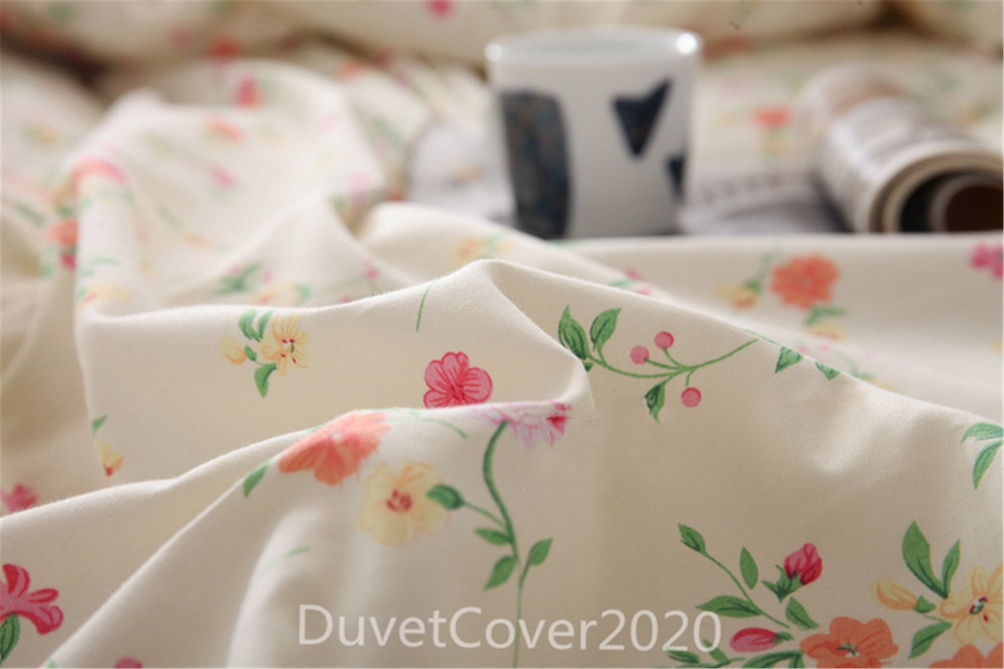 Beige Floral Duvet Cover Twin/full/queen With 2 - Etsy
