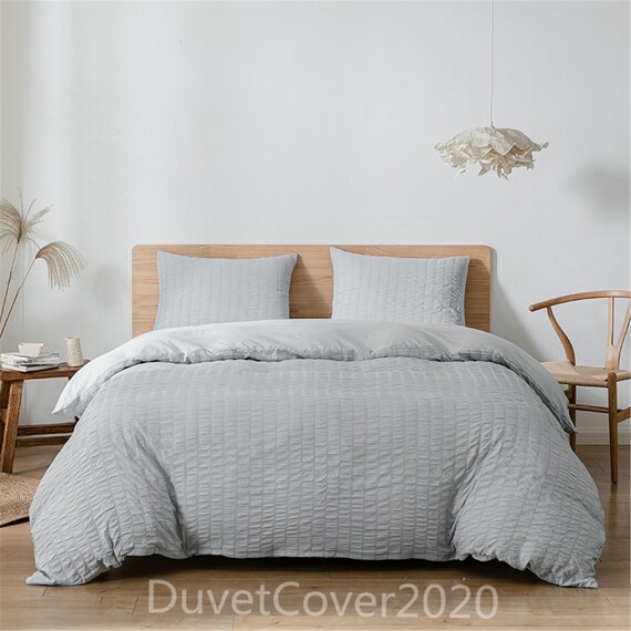 Minimalist Seersucker Gray Duvet Cover 