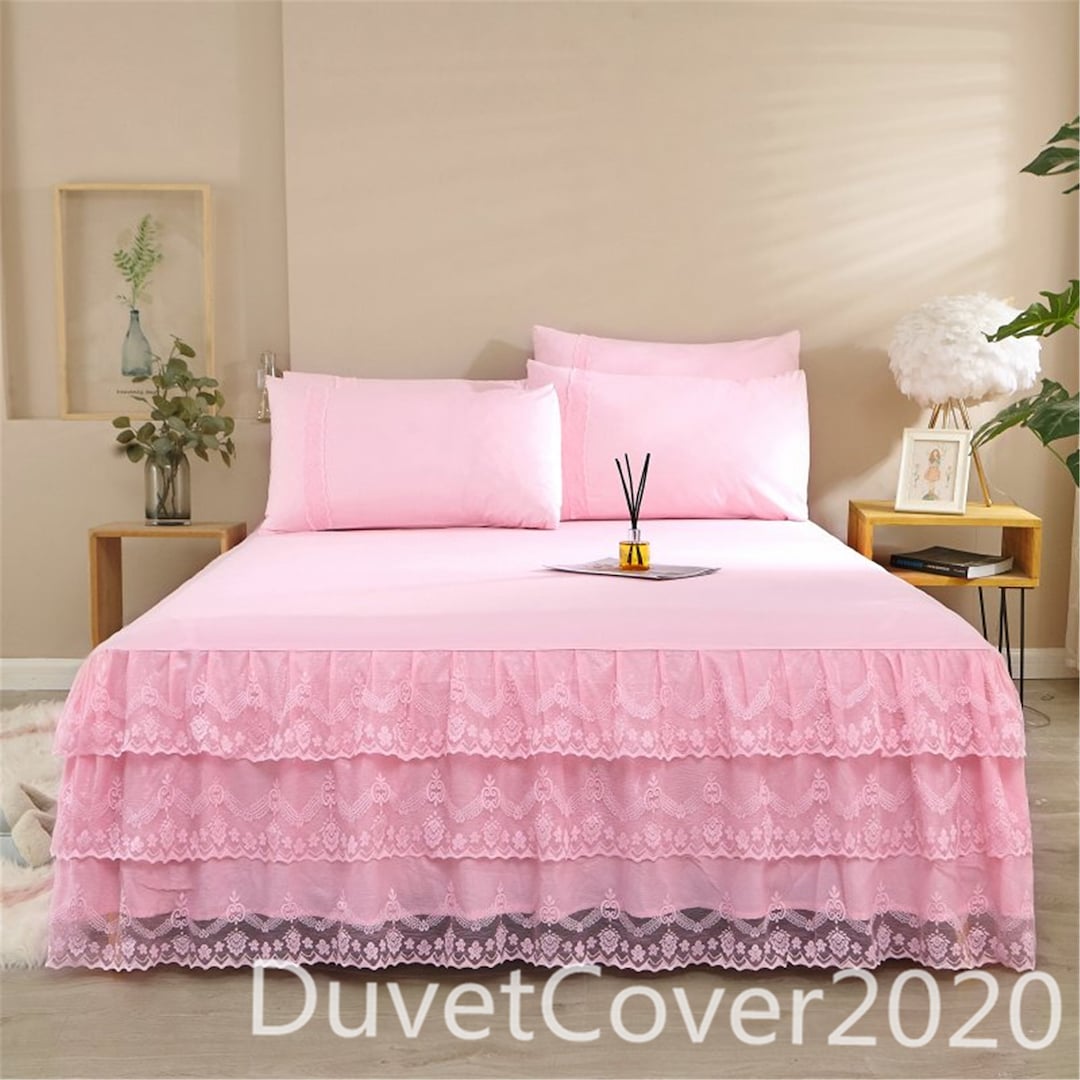 Lovely Solid Pink Bed Skirt Queenlace Bed Skirtsbedskirts Etsy
