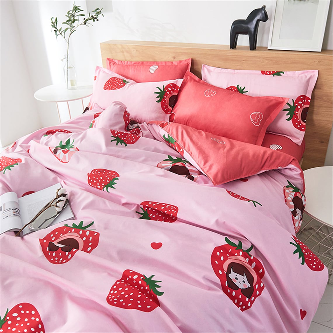 Lovely Pink Strawberry Print Duvet Cover Double Side Bedding Etsy