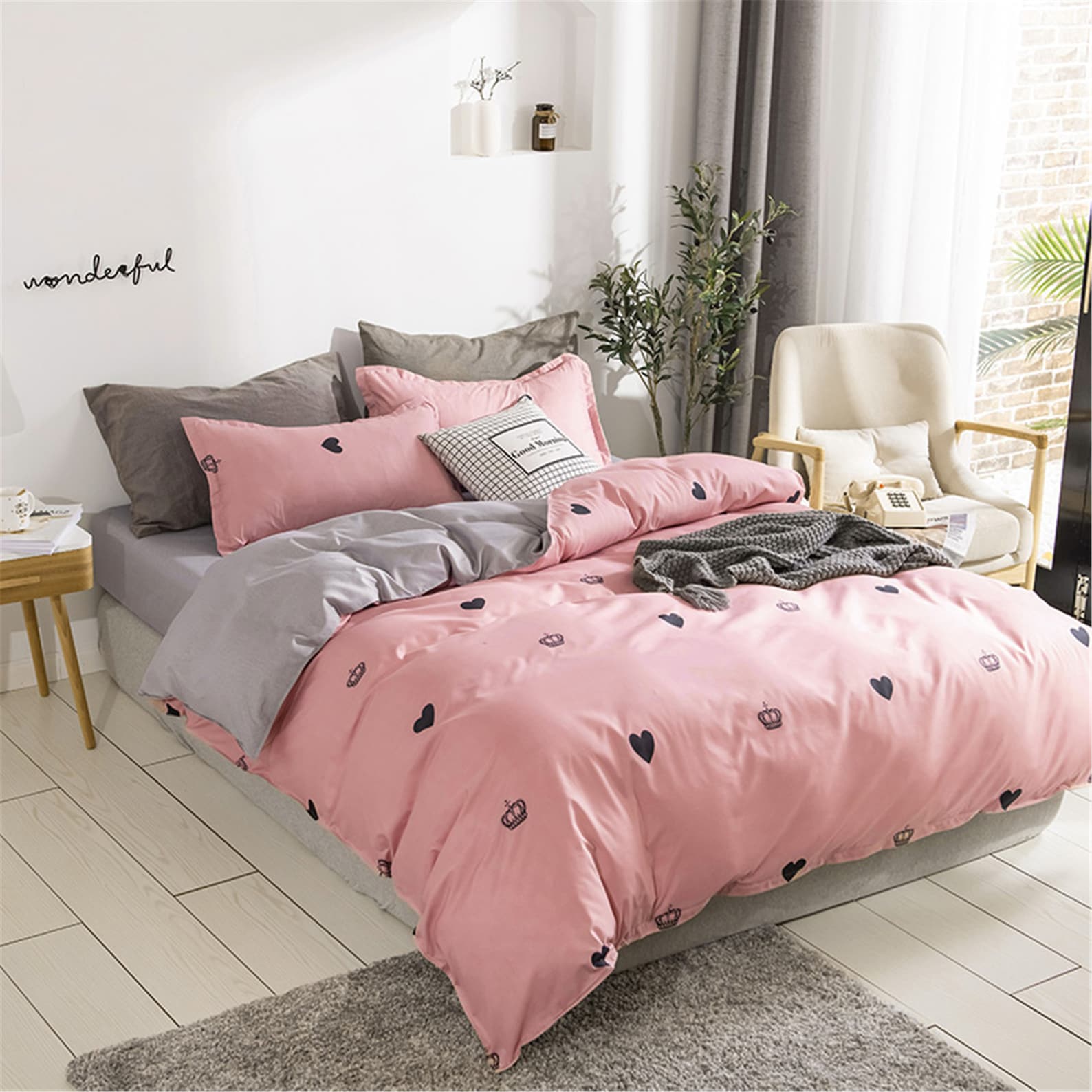 Pink Hearts Print Duvet Cover Set Bedding Set Queen King Twin Etsy