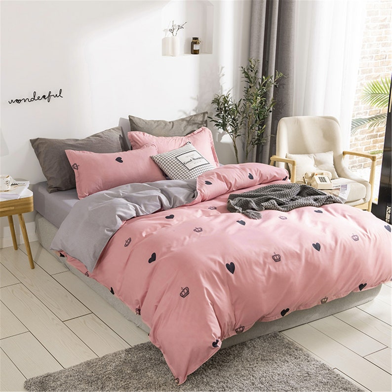 Pink Hearts Print Duvet Cover Set Bedding Set Queen King Twin Etsy