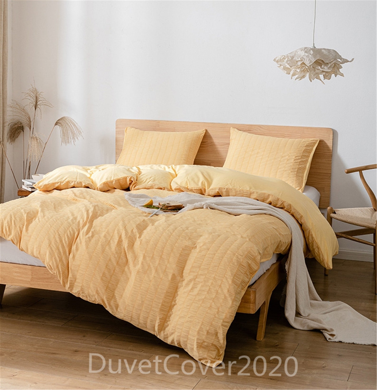 Bright Yellow Soft Seersucker Duvet Cover Twin Queen Etsy UK