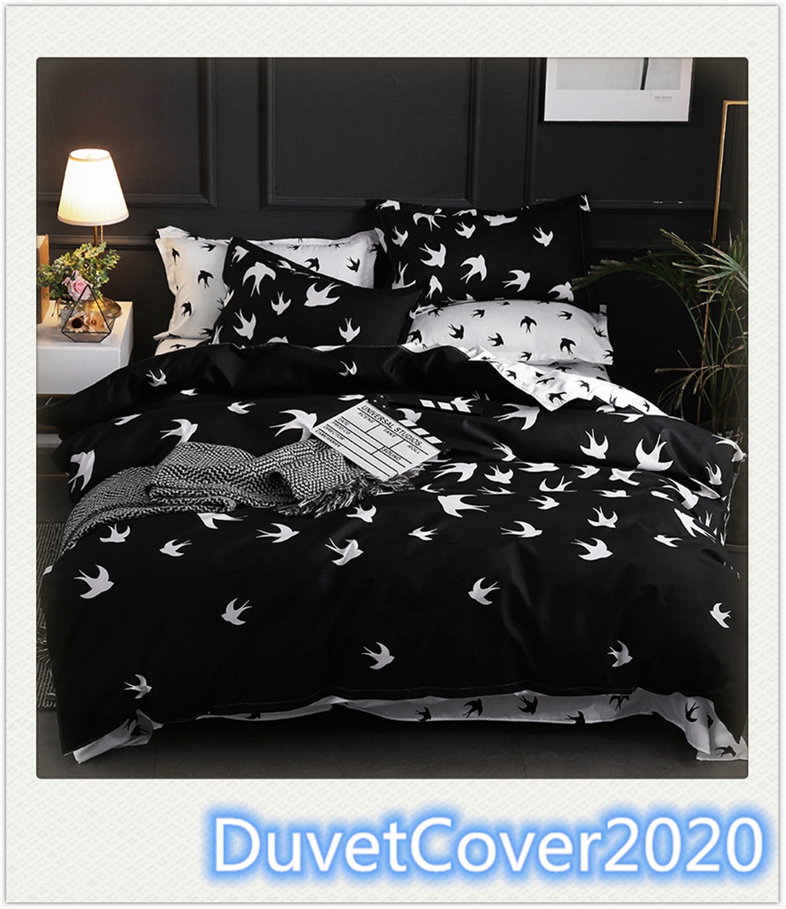 Black White Bird Print Duvet Cover King Queen Twin Full Duvet Etsy