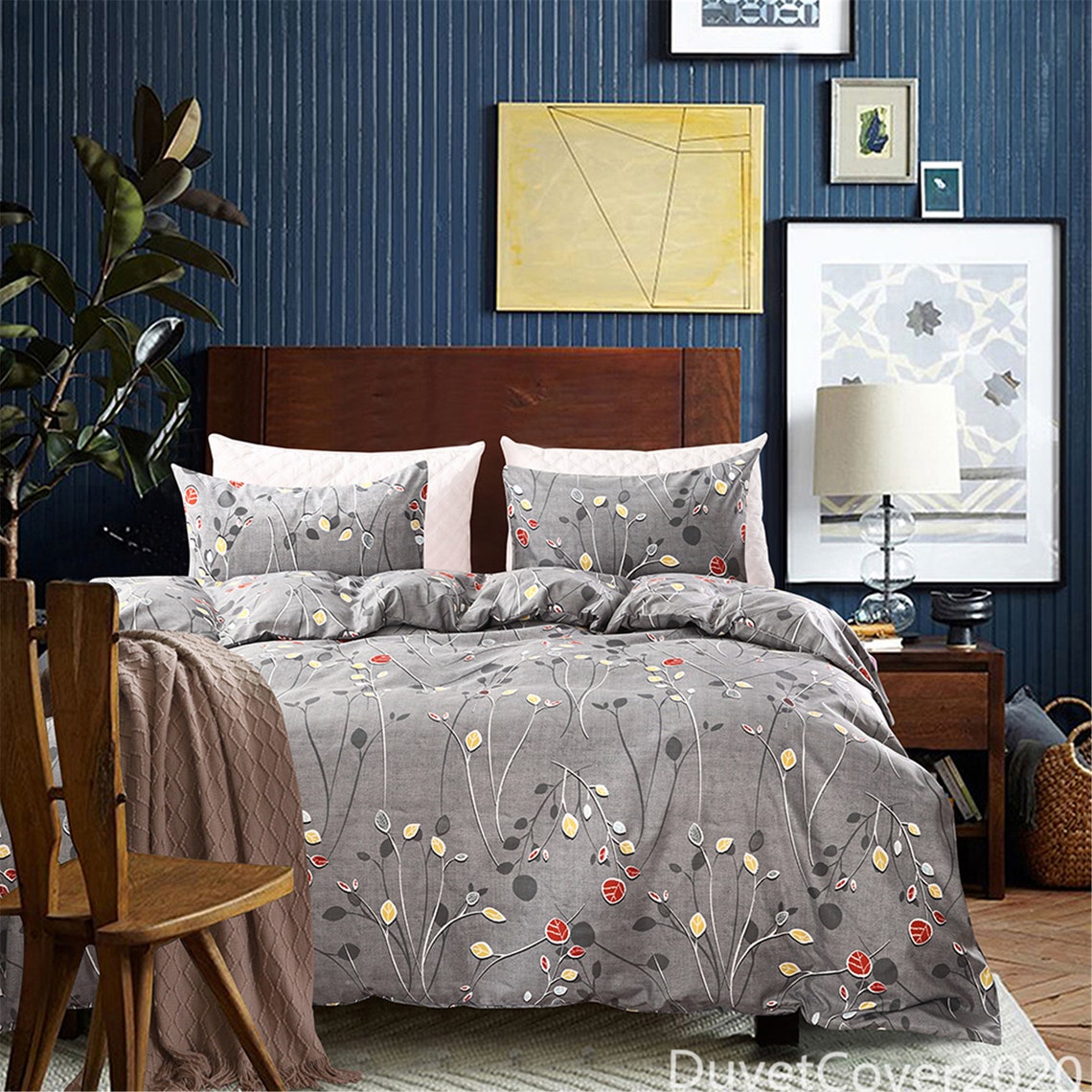Gray Floral Duvet CoverDuvet Cover Queen Twin KingBedding Etsy