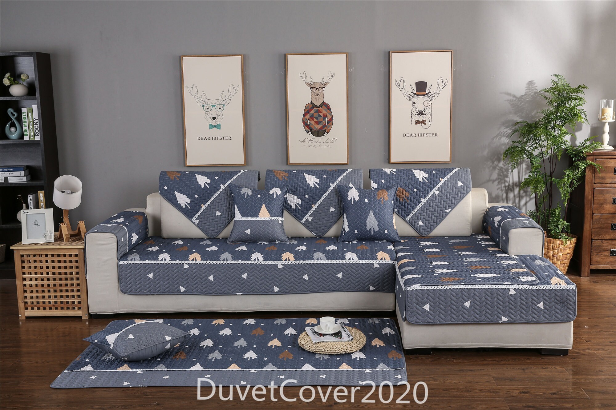 Dusty Blue Couch Cover Lacethicken Cotton Sofa - Etsy UK