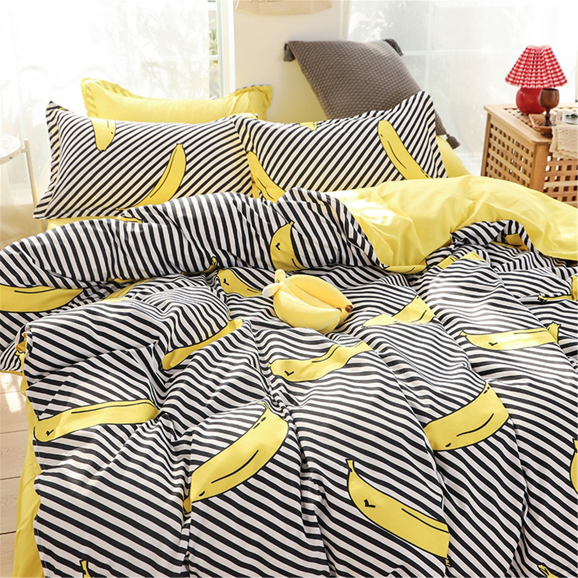 Striped Concise Duvet Cover Yellow Banana Bedding Set US King Etsy