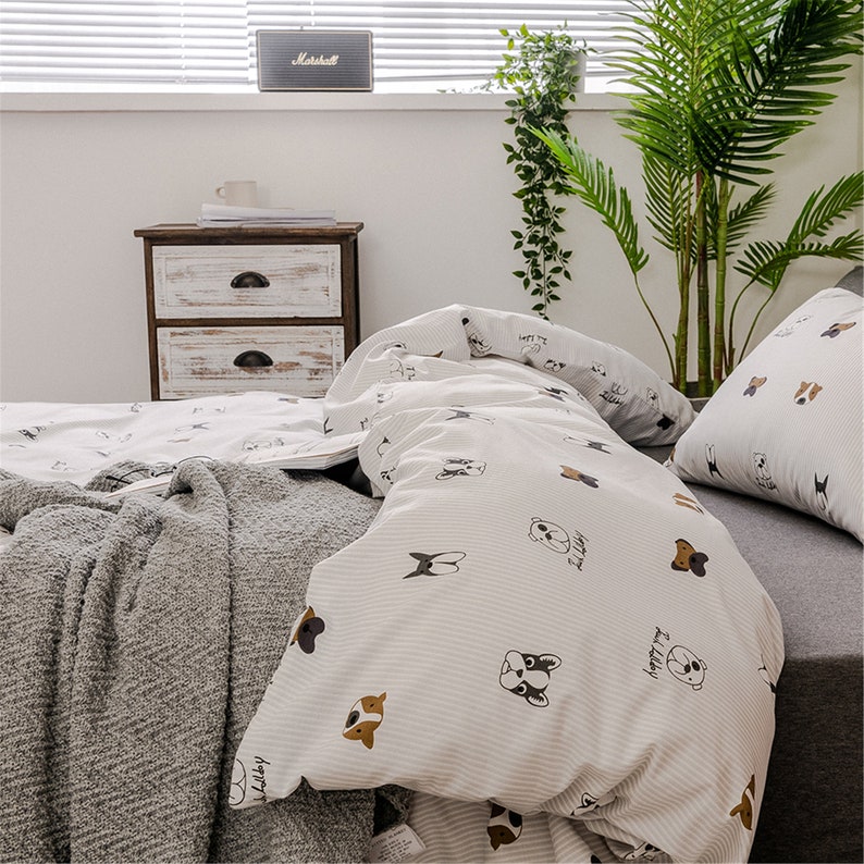 Cotton White Animals Dog Print Duvet Cover Set 3 Pic Soft Etsy