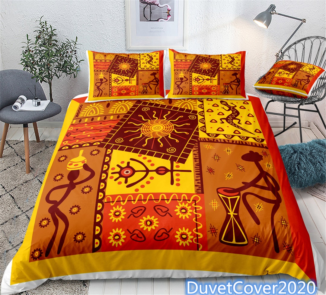 Gold Boho Duvet Cover Twin Queen King Duvet Covers Orange Etsy