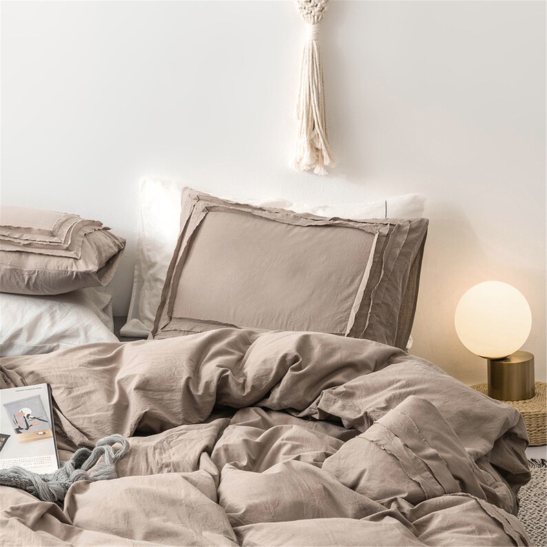 Light Brown Cotton Duvet Cover Set Soft Concise Bed Set Twin Etsy