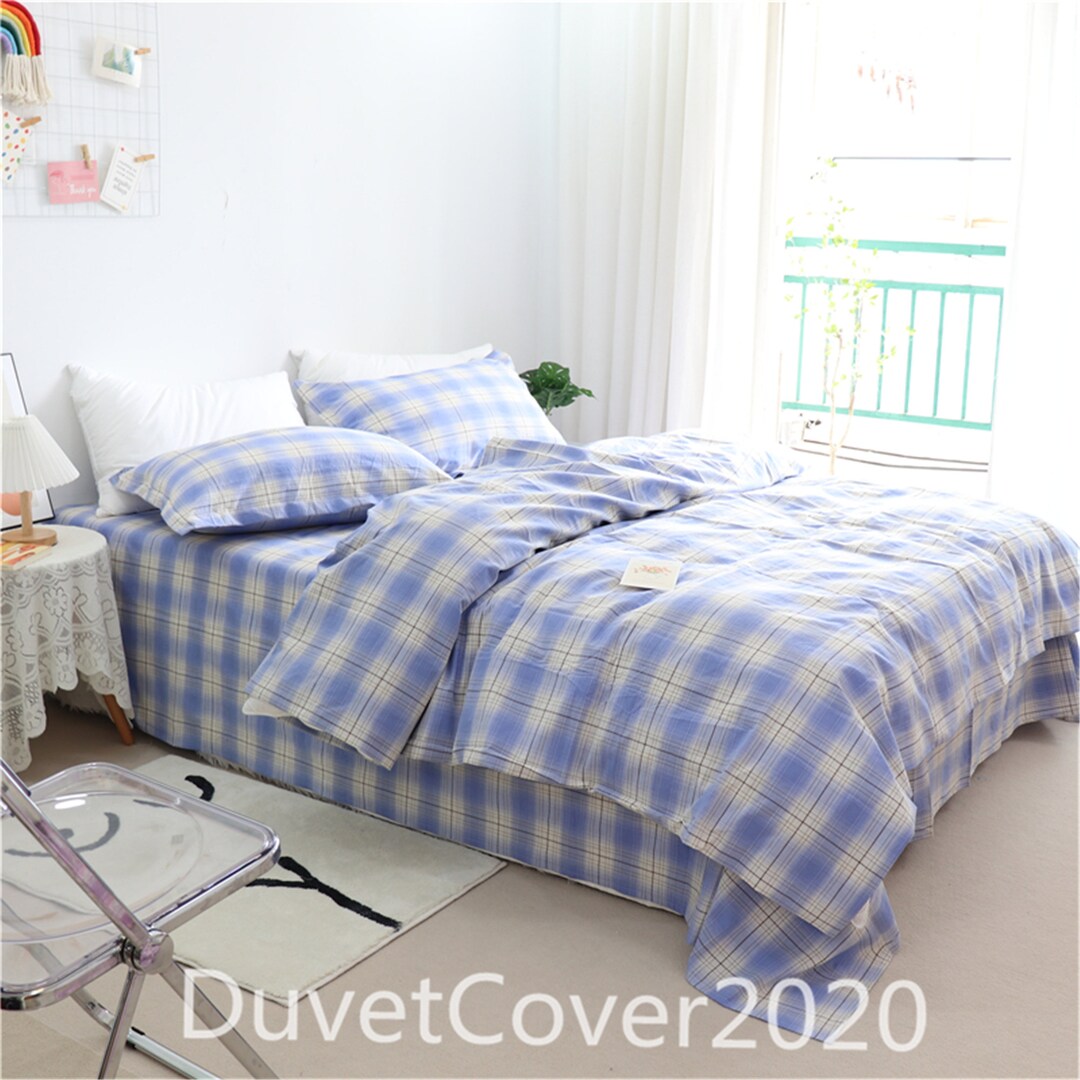 Blue Plaid Duvet Cover Twin/full/queen 100 Cotton Duvet Etsy