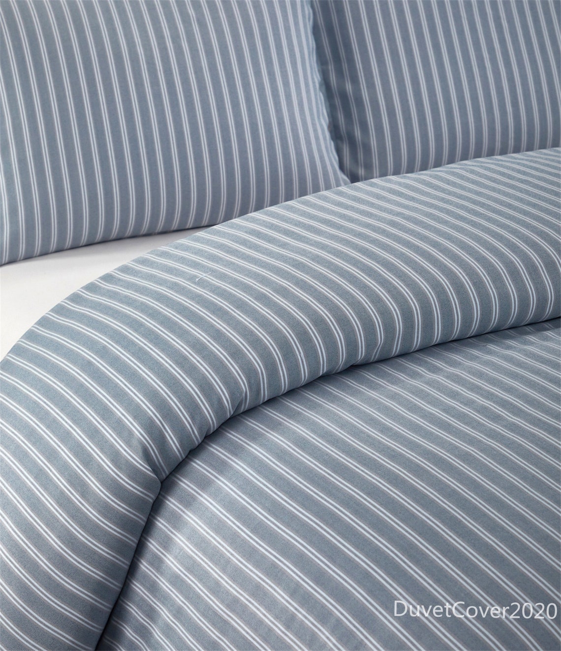Light Blue Striped Duvet Cover Queen King Concise Bedding Set Etsy