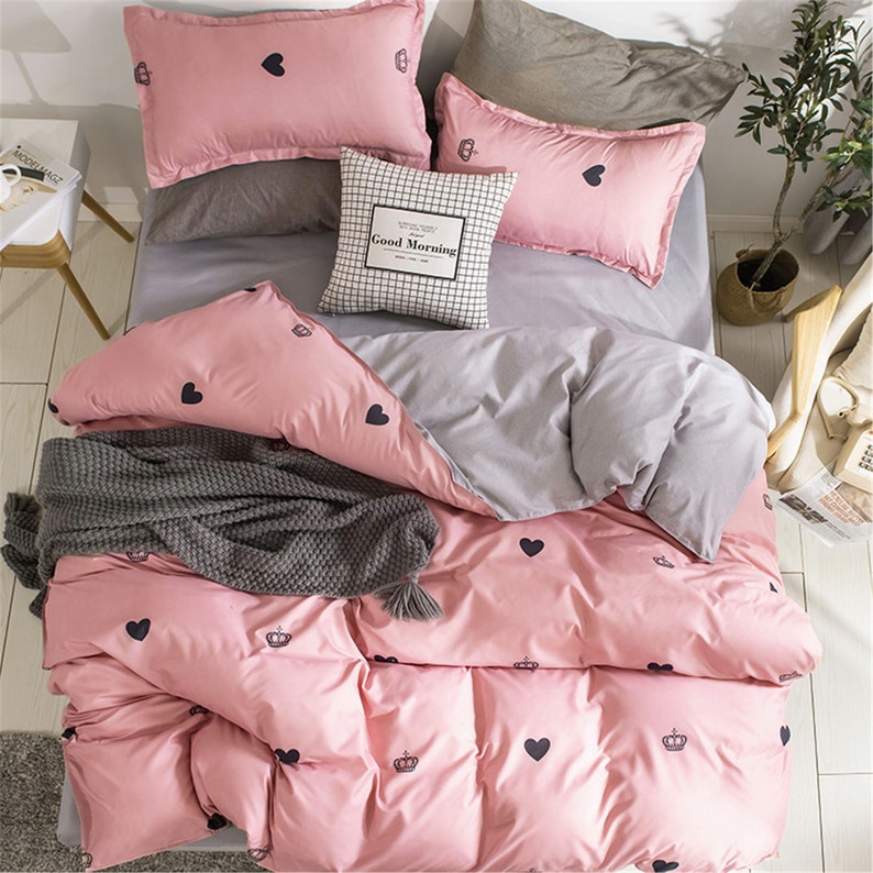 Pink Hearts Print Duvet Cover Set Bedding Set Queen King Twin Etsy