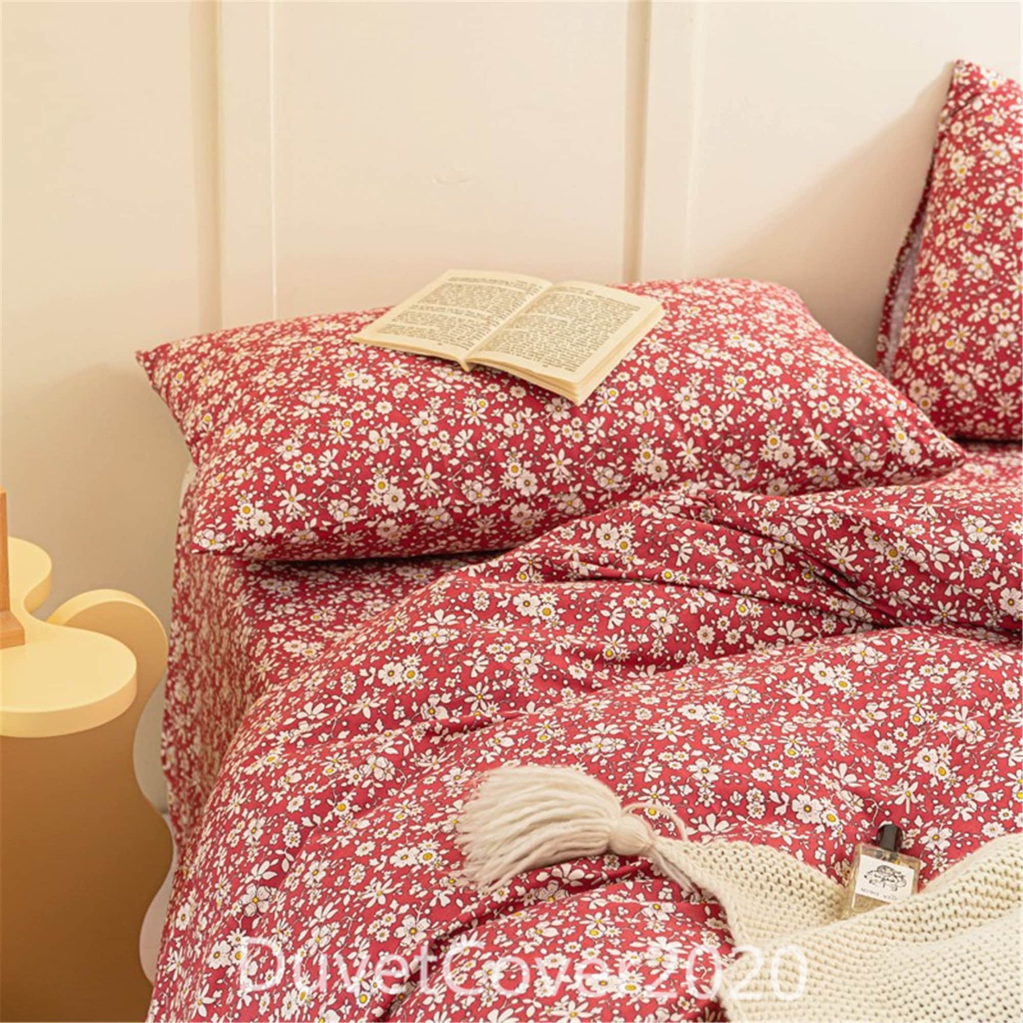 Red Floral Duvet Cover Twin/full/queenbedding Set Etsy