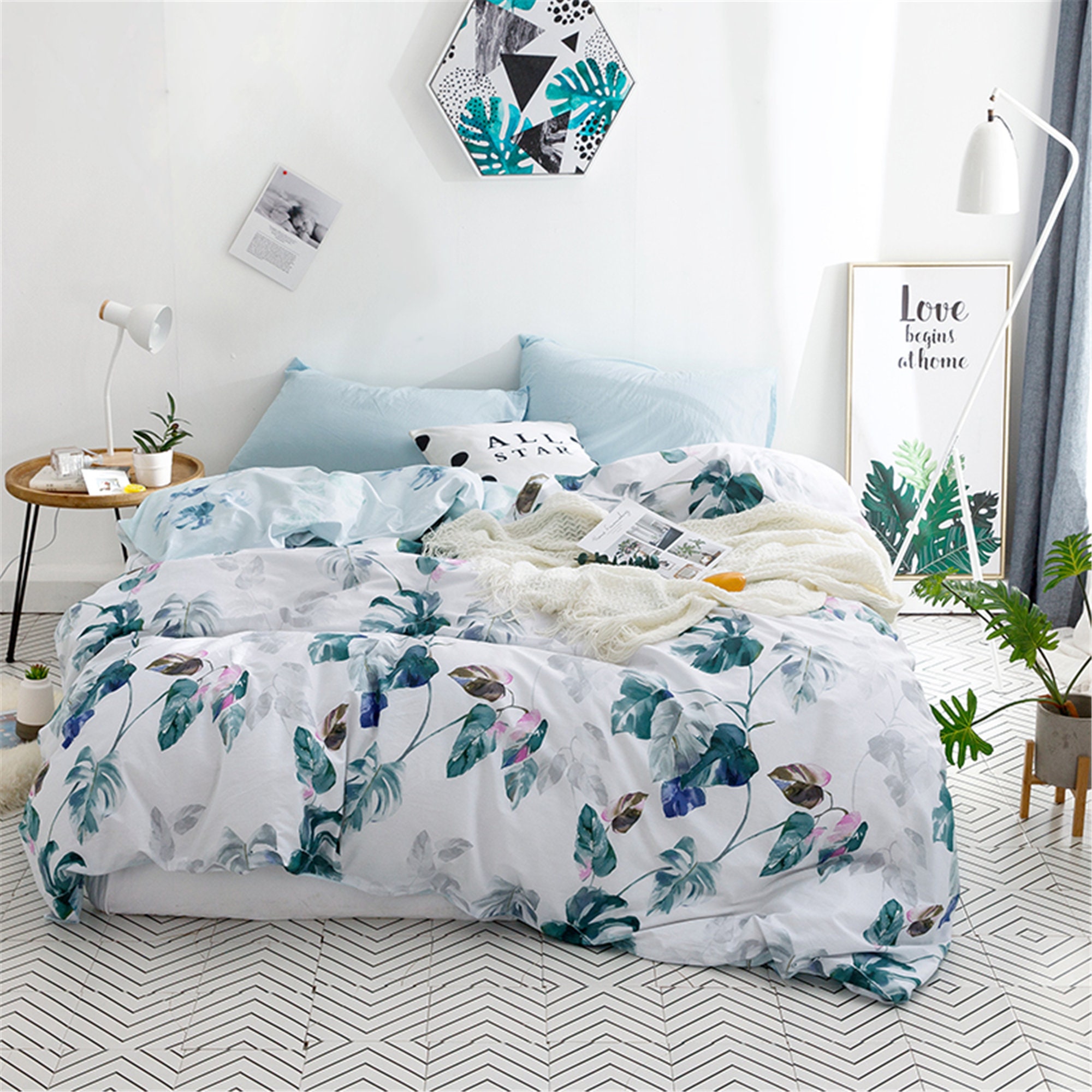 Dorm Bedding Set Duvet Cover 100 Cotton White Floral Duvet Etsy