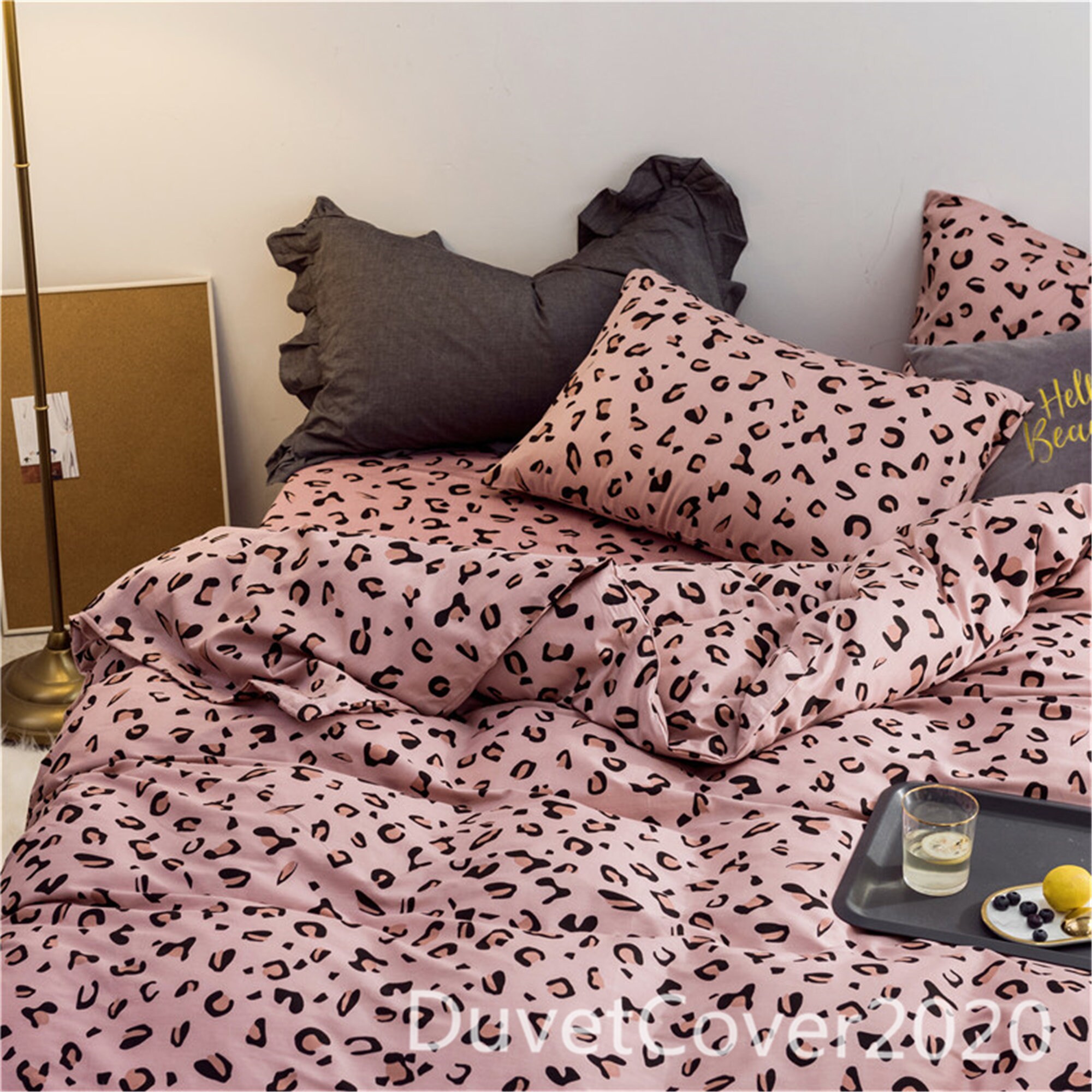 Pink Leopard 100 Cotton Duvet Cover Queen Full Twin Etsy