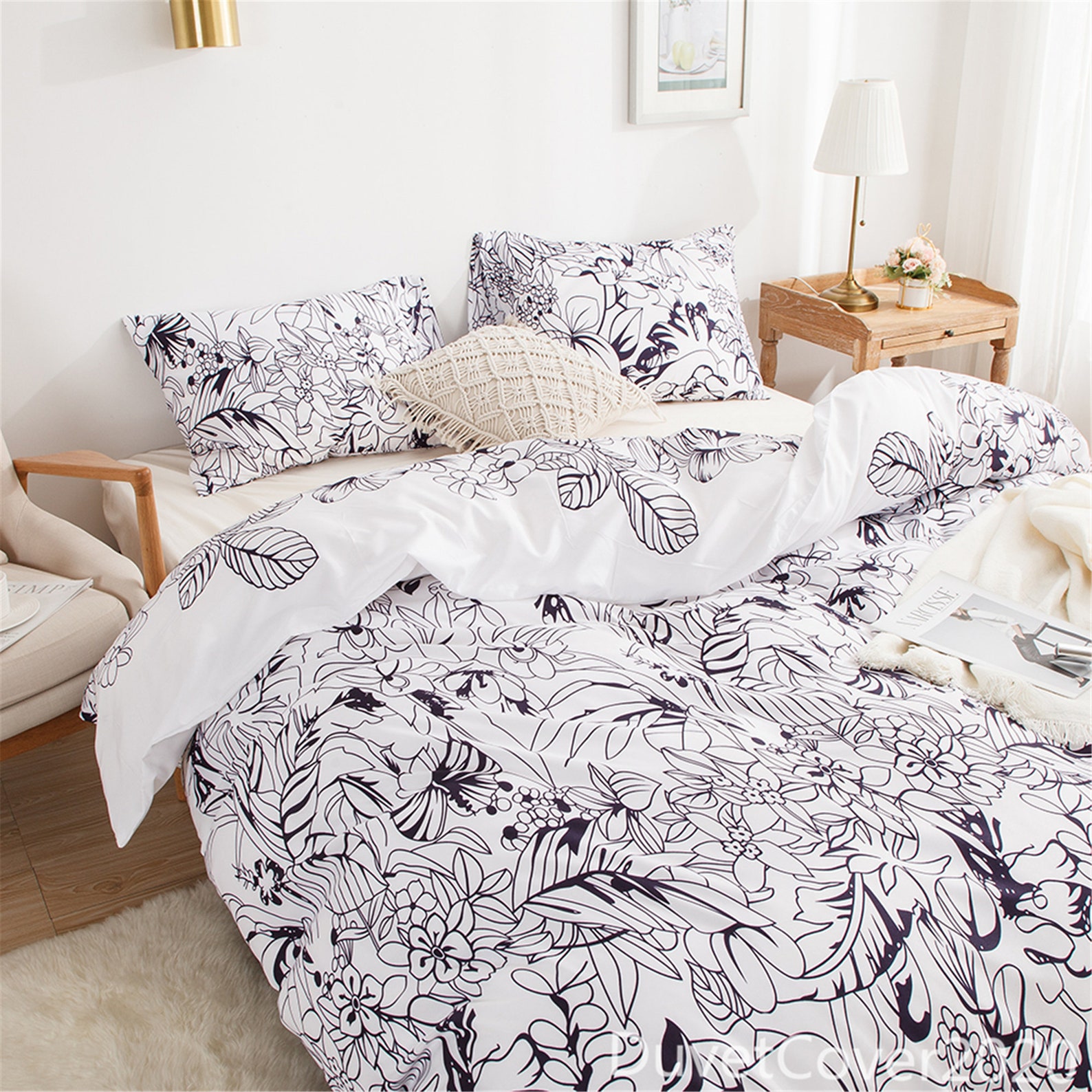Duvet Cover White Navy Floralduvet Cover Queen Twin Etsy