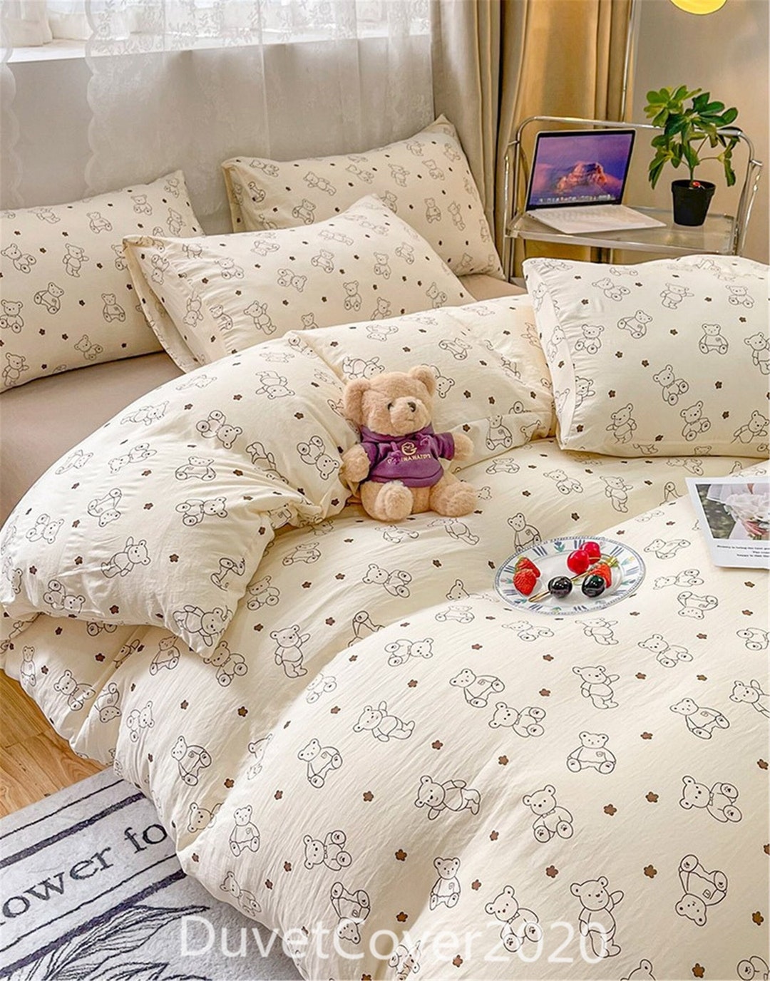 Beige Bears Print Duvet Cover Queen Fullcotton Yarn Duvet Etsy