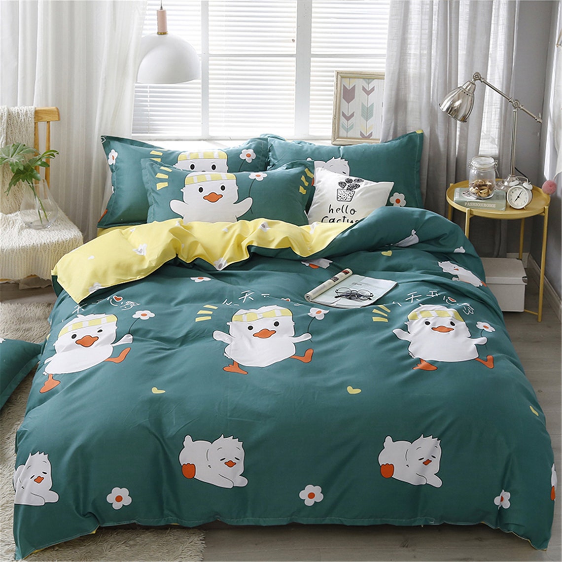 Ducks Print Duvet Cover Green Fresh Bedding Set Queen King Etsy