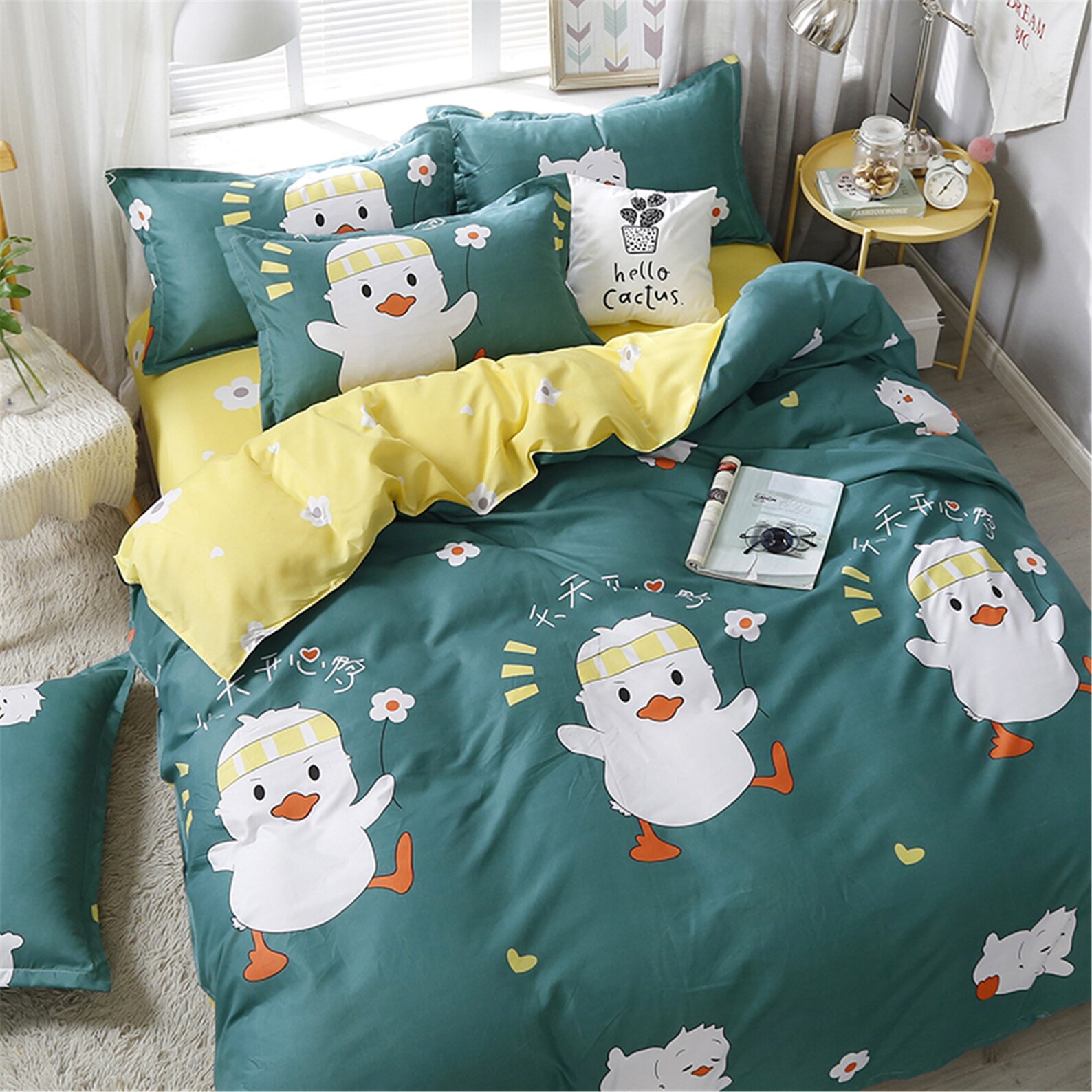 Ducks Print Duvet Cover Green Fresh Bedding Set Queen King Etsy