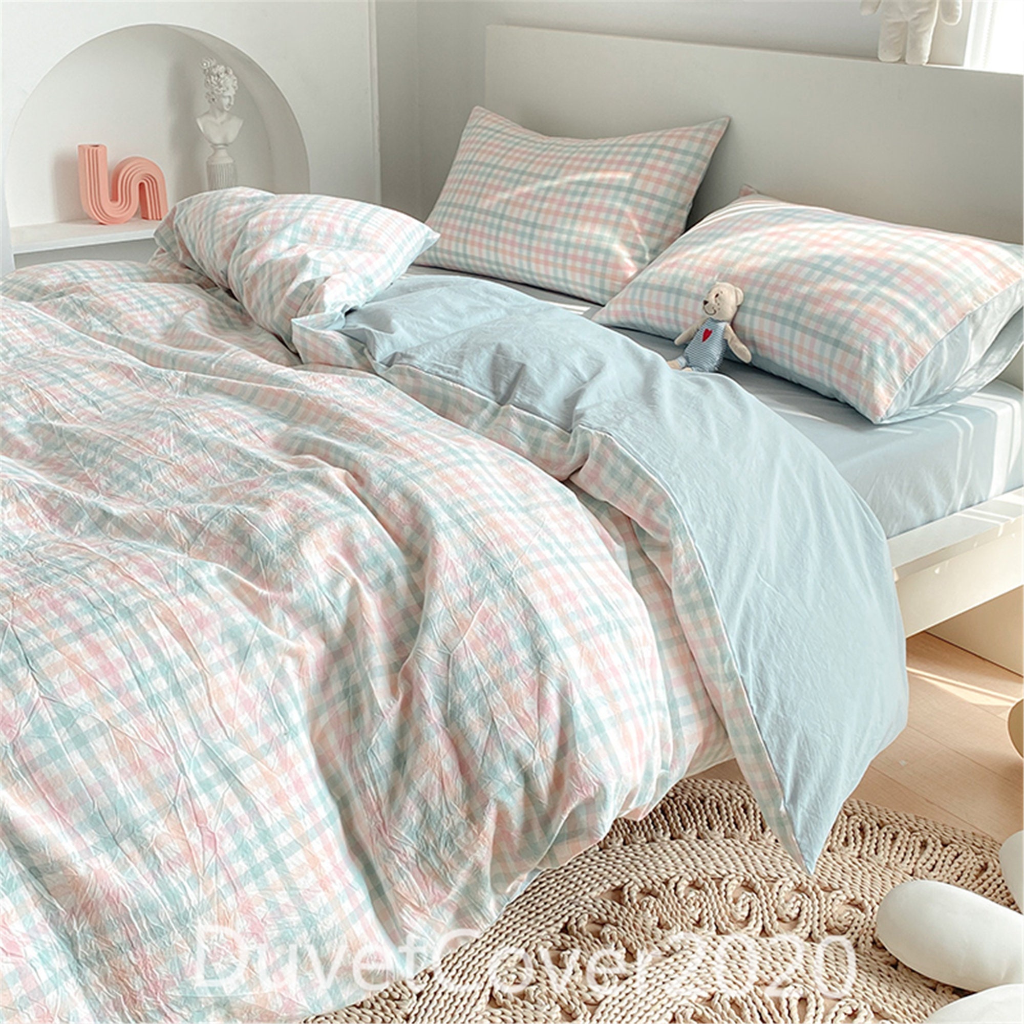 pink and green duvet cover