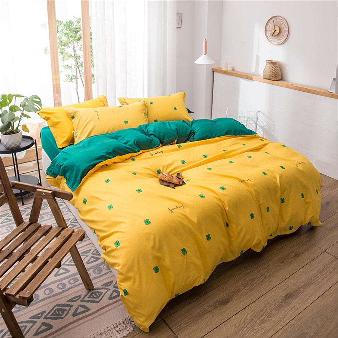 Duvet Cover Fresh Floral Yellow Green King Queen Twin Double Etsy